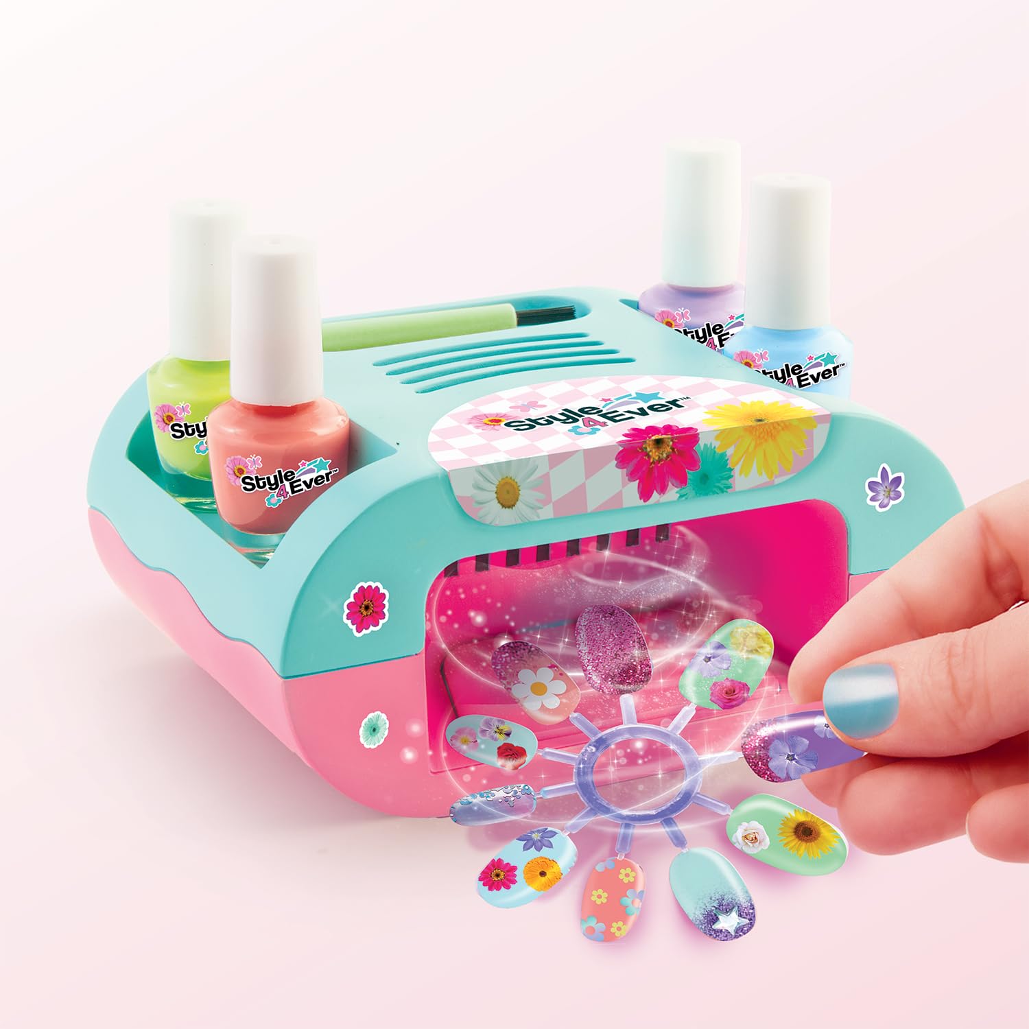 Canal Toys Style 4 Ever – Set de Manucure Bloom – 4 Vernis, Séchoir à Ongles, Faux Ongles, Paillettes et Stickers – Kit Créatif Nail Art Enfant 8+ Ans- Idée Cadeau Beauté – OFG364