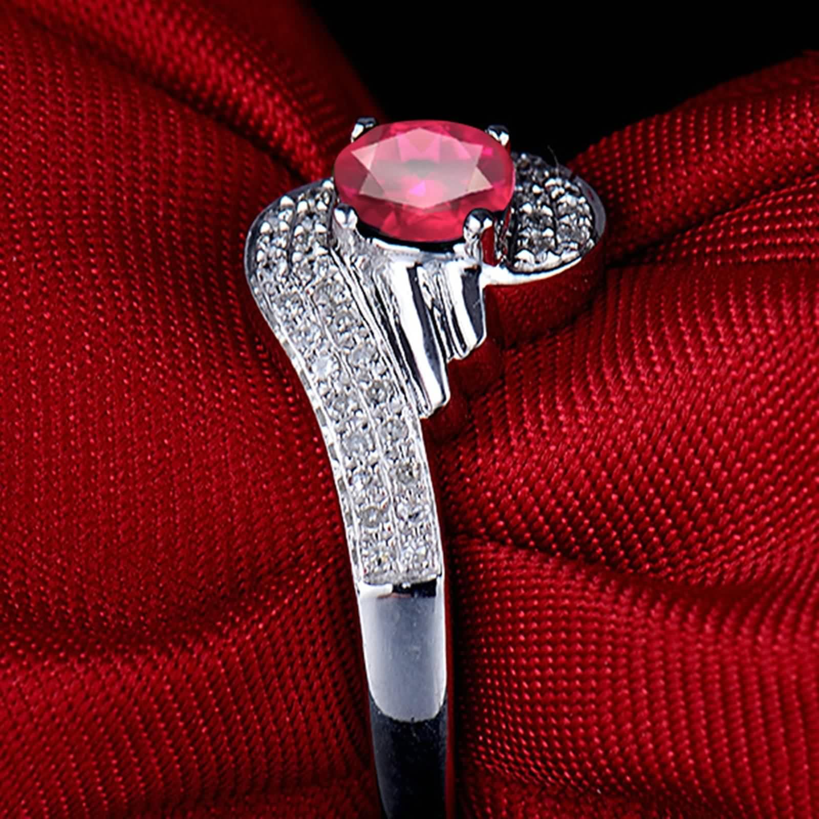 Anillo de rubí, anillo de boda mujer de oro blanco de 18 quilates (750) para San Valentín, aniversario, vacaciones, ajuste cómodo
