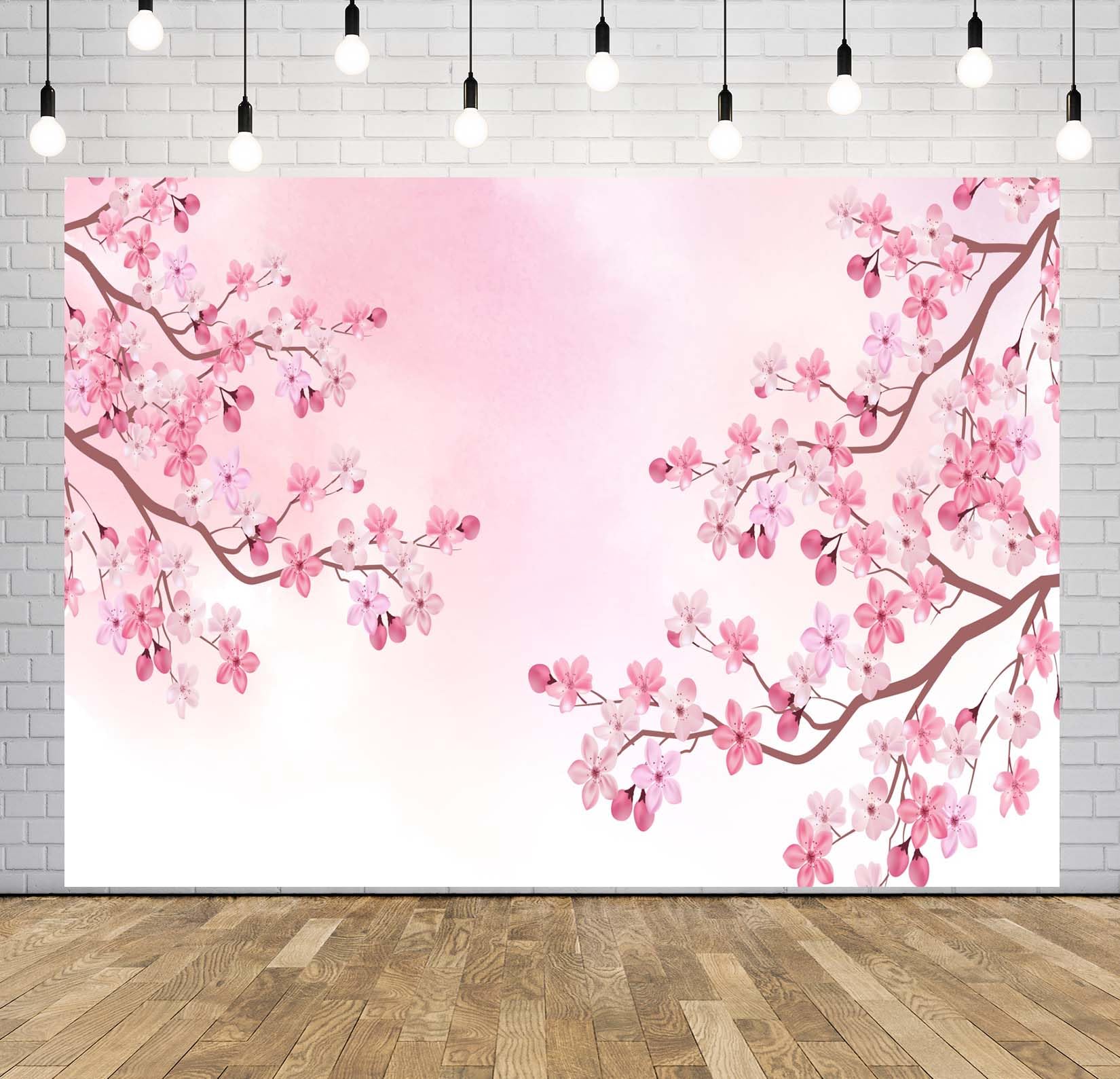 Loccor 8x6ft Fabric Pink Cherry Blossom Backdrop Spring Cherry Blossom Petals Drawing Sakura Background Wedding Girls Woman Birthday Bridal Shower Party Decor Banner Photo Props: 8x6FT