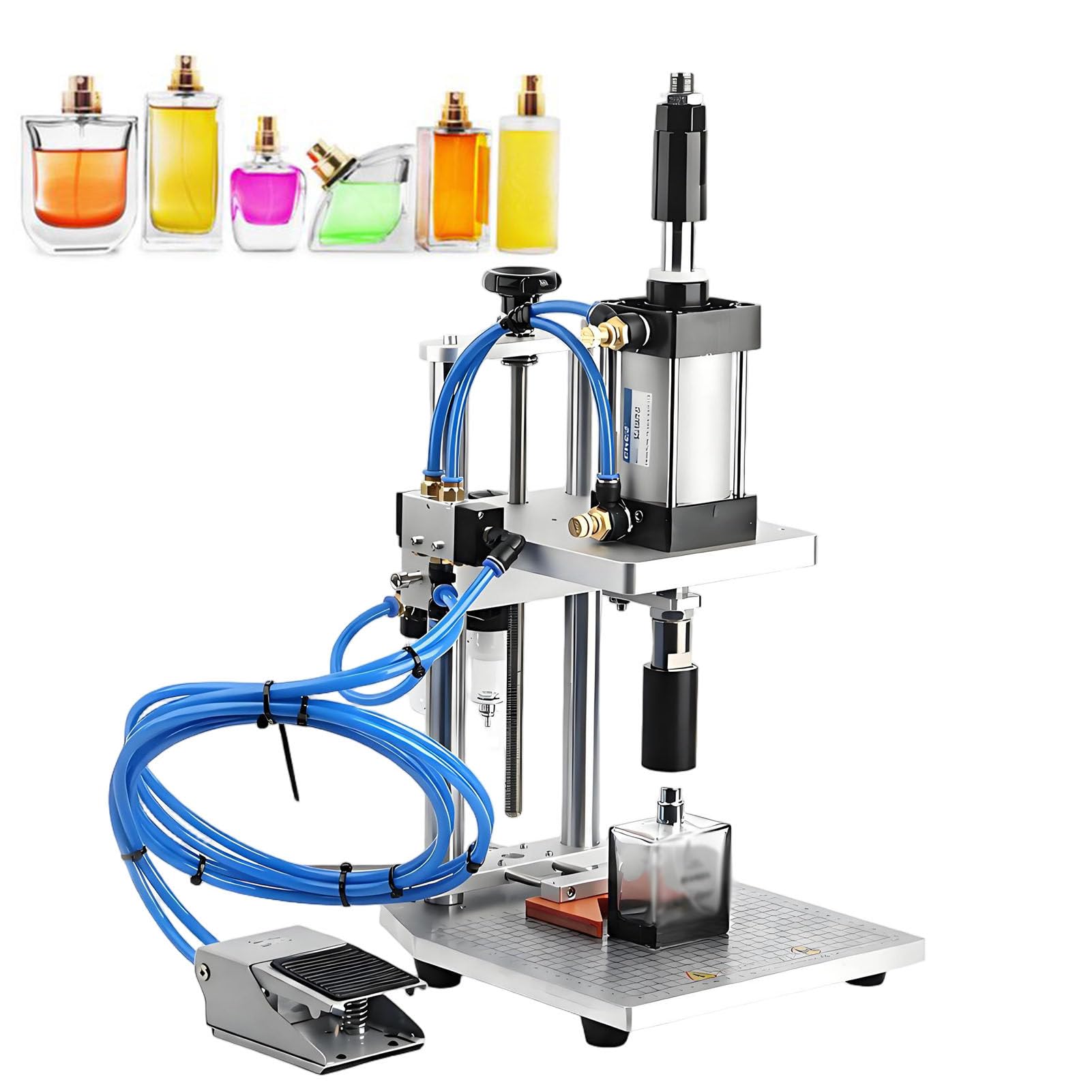 ExoticaBlend Pneumatic Bottle Capping Machine 13-20mm, Foot Switch Control Completeset | for Vials and Bottles, Adjustable Height Capper with Foot Switch for Perfume Essential Oil Containers 20MM