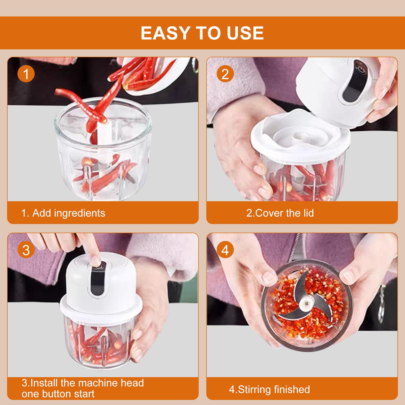 Elektrischer Küchenzerkleinerer, 350 ml Knoblauch Zerkleinerer, USB-Aufladung, Gemüsezerkleinerer, Mini-Küchenmaschine, Elektrisch Klein Zwiebelhacker für Fleisch, Zwiebeln,Knoblauch