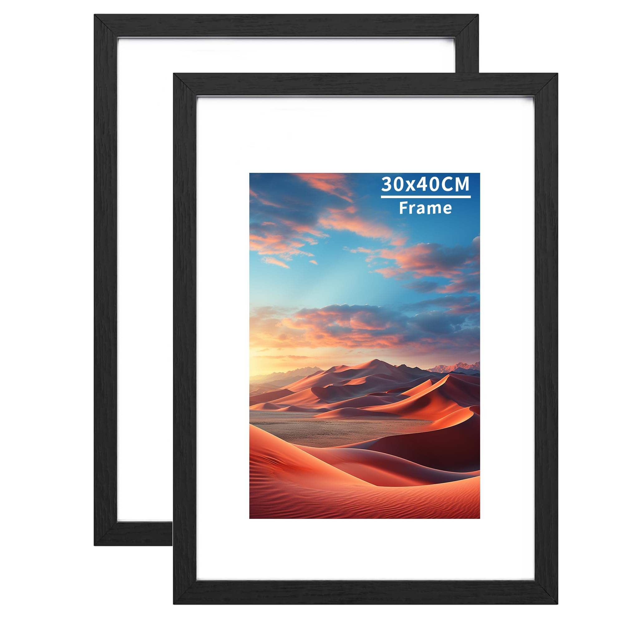 30x40 Picture Frame Wooden Set of 2, Picture Frames,30x40cm Photo Frame with Acrylic Glass, 30x40 Poster Frame with Wall Hanging,Certificate Frames Landscape or Portrait Orientation,Black — image 1