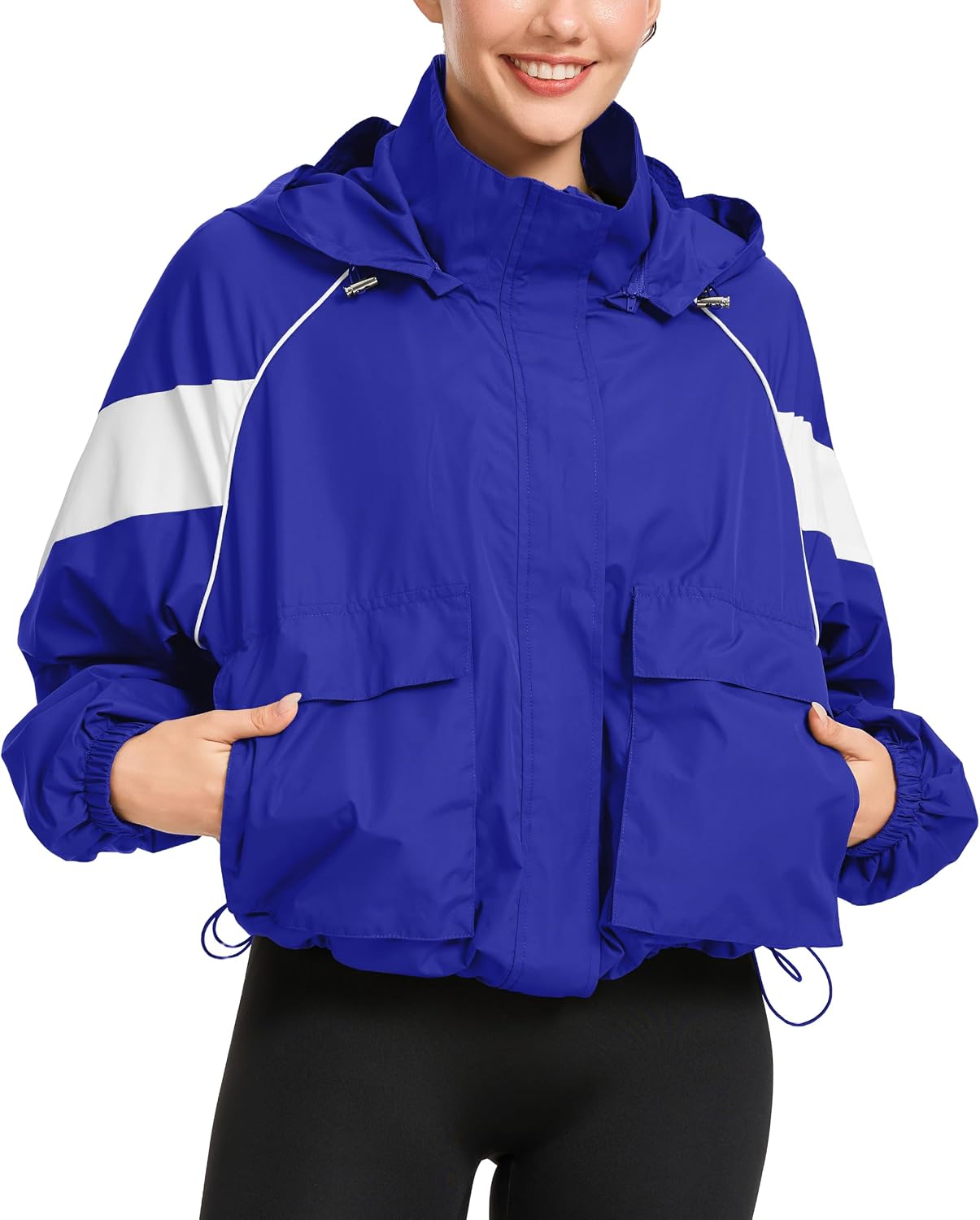 PESION Womens Waterproof Rain Jacket Cropped Lightweight Raincoat Athletic Outdoor Running Hiking Windbreaker Sporty Jackets