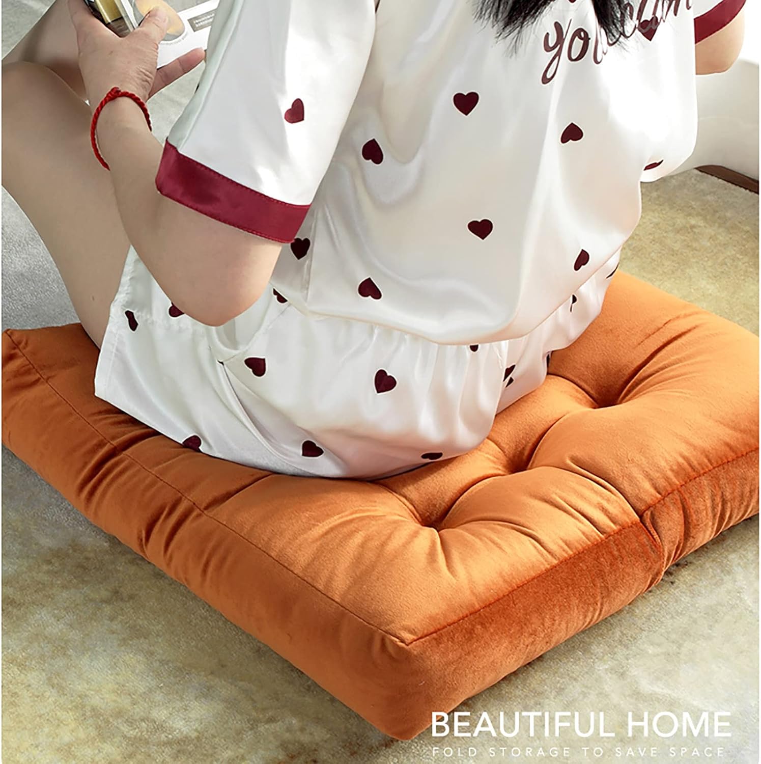 Square Seat Cushion,Thicken Tufted Floor Pillow Soft Command Meditation Cushion,Solid Futon Chair Pad for Yoga Living Room Balcony Office Reading Nooks Dining Chairs-Red 50x50cm(20x20inch)