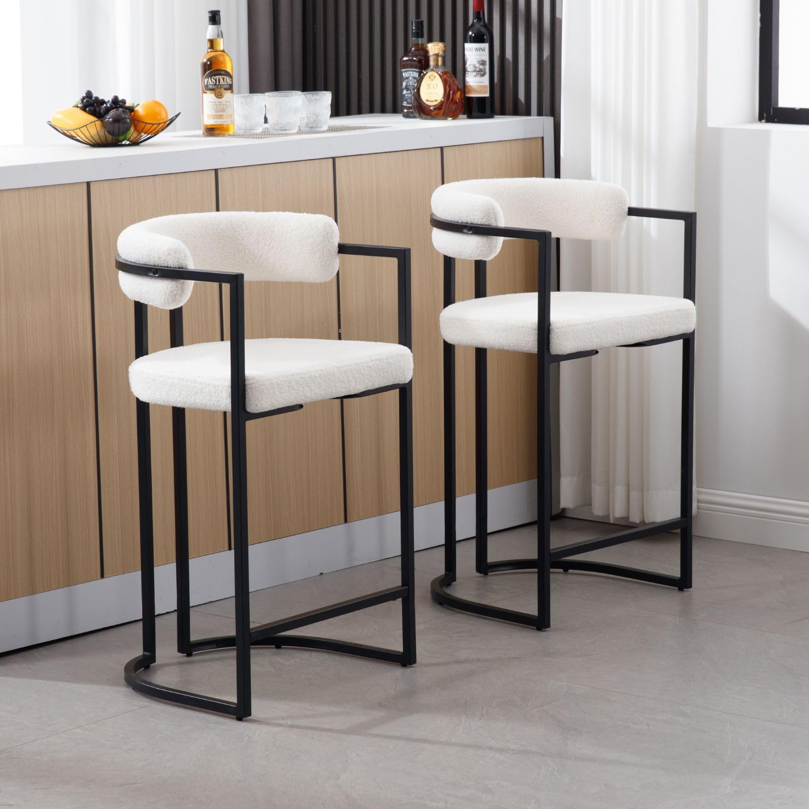 Ya-Home 2 x Modern Kitchen High Stools Faux Leather Bar Chairs with Back, Counter High Stools with Metal Legs for Kitchen Island/Restaurant, White