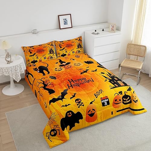 Miniatura 3 de Juego de edredón con temática de Halloween para niños, ropa de cama de 3 piezas para adolescentes, niños y niñas, divertido juego de edredón de