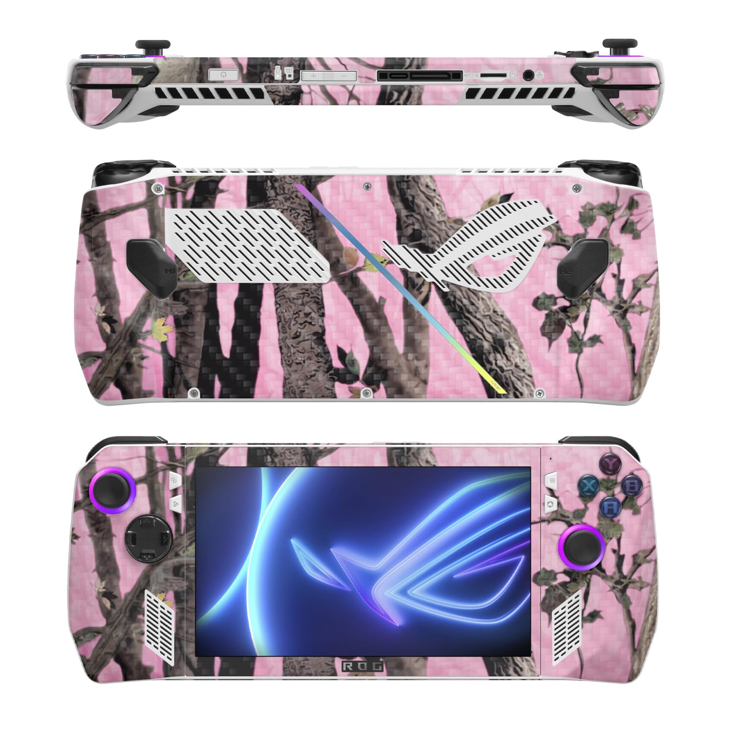 MightySkins Carbon Fiber Skin Compatible with Asus ROG Ally - Pink Tree Camo | Protective, Durable Textured Carbon Fiber Finish | Easy to Apply