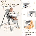 Baby High Chair with Wheels,Convertible High Chairs for Babies and Toddlers | Cotton/silicone bib, 4-position recline, 7-level height, 3-way removable tray, 180° footrest