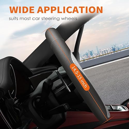 Vista 25 de HOTOR Funda para volante de automóvil, accesorio universal para diversos automóviles, funda de cuero duradera con forro antideslizante, para volante