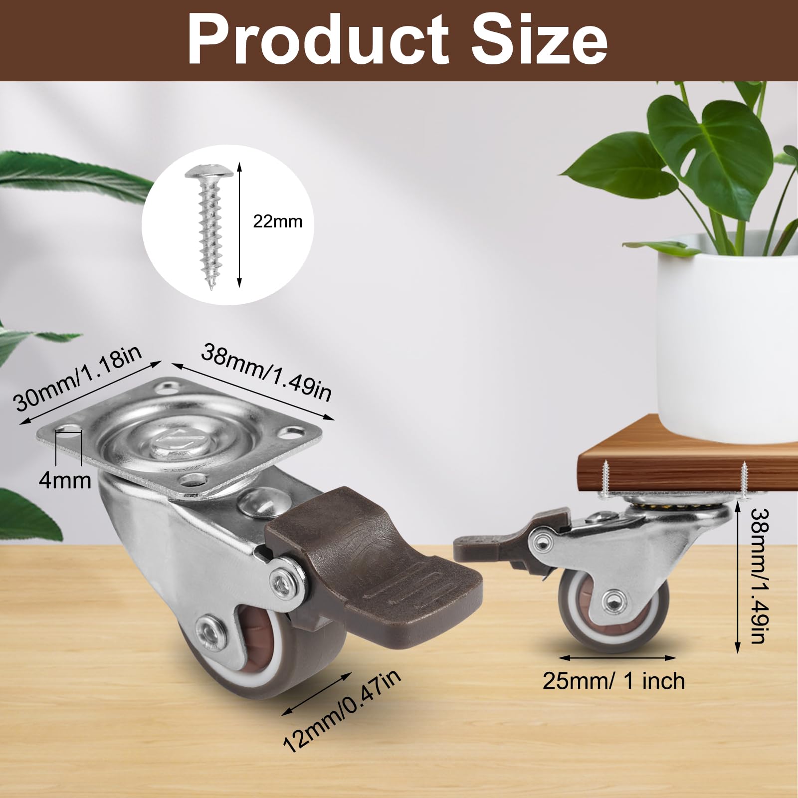 8 Ruote Per Mobili Piccole In Metallo E Gomma - 2.8cm, Per Elettrodomestici E Cassetti - Foto 2