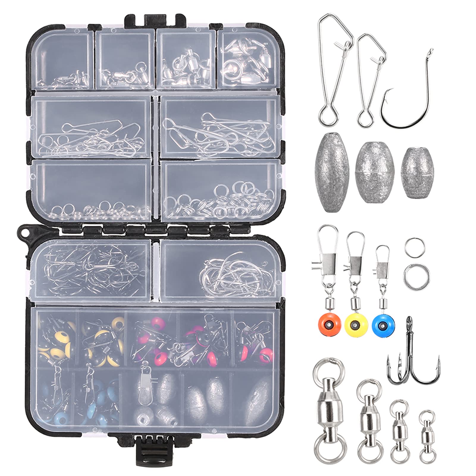 256-teiliges Angelzubehör-Set, Kurbelhaken, Platinengewichte, Wirbel, Druckknöpfe, Anschlüsse, Perlen, Angelgerät-Box-Set