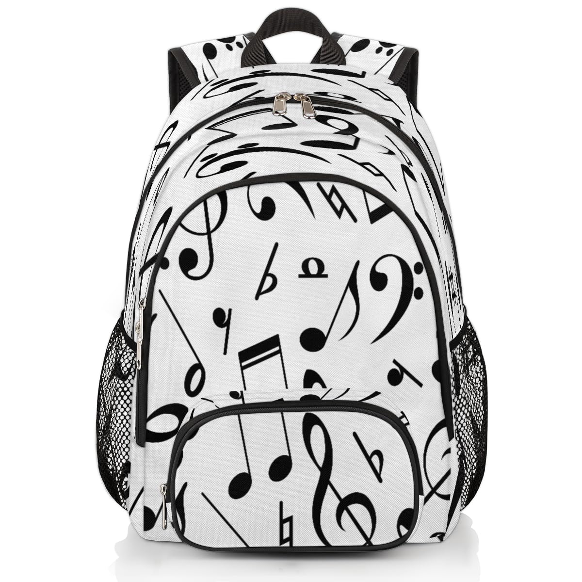 TropicalLife Rucksack mit Musiknoten, Mehrzweck-Rucksack für Kinder, Mädchen, Jungen, Männer, Frauen, 18,4 l, schwarzer Noten-Rucksack, Schule, Büchertasche, lässiger Laptop-Tagesrucksack, farbig,