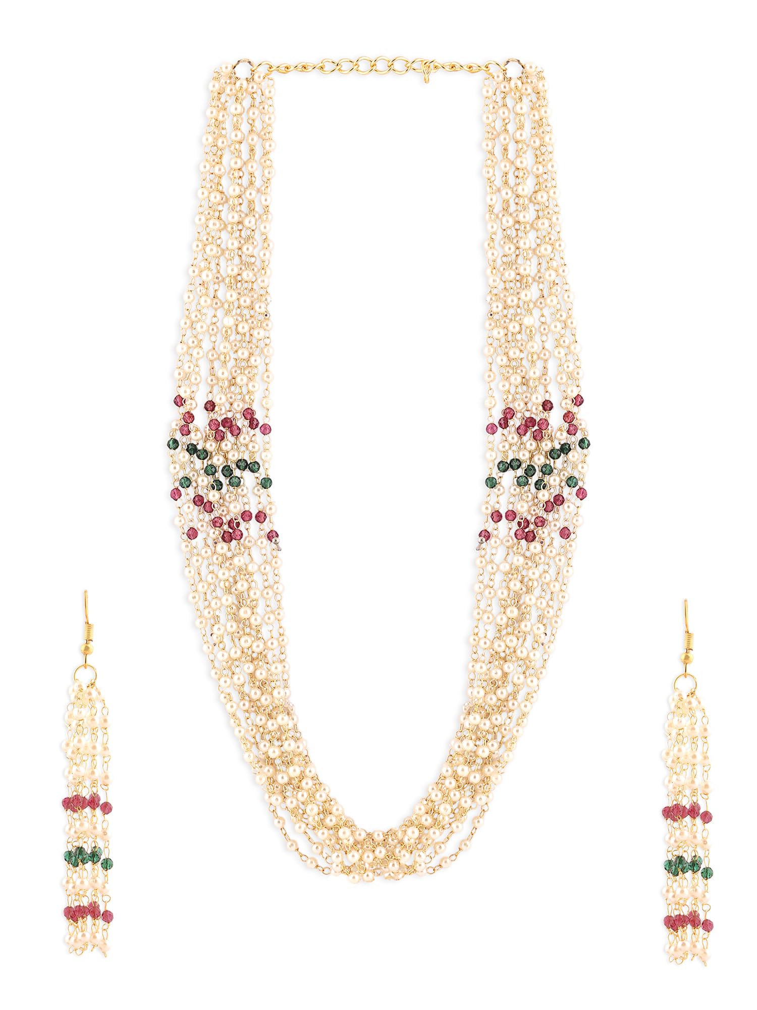 ZAVERI PEARLS Green & Pink Multistrand Beaded Necklace & Earring Set For Women-ZPFK16402 (B0CGV5YXZR) Amazon Price History, Amazon Price Tracker