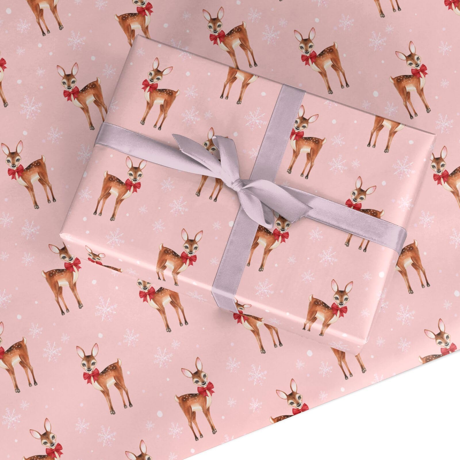 Pink Reindeer Christmas Wrapping Paper β Festive Gift Wrap for Women, Girls β Cute Nordic Reindeer Design - Made in the UK - Recyclable by Dyefor (Pink, 6 Sheets (50x70cm))