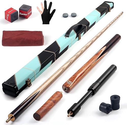 Kmise 34 Split Snooker Pool Cue, 57" 9mm Tips 18 19 20oz Billiard Cue Stick Handcraf 4-Face Spliced Professional Pool Stick W 2 Extension Cues
