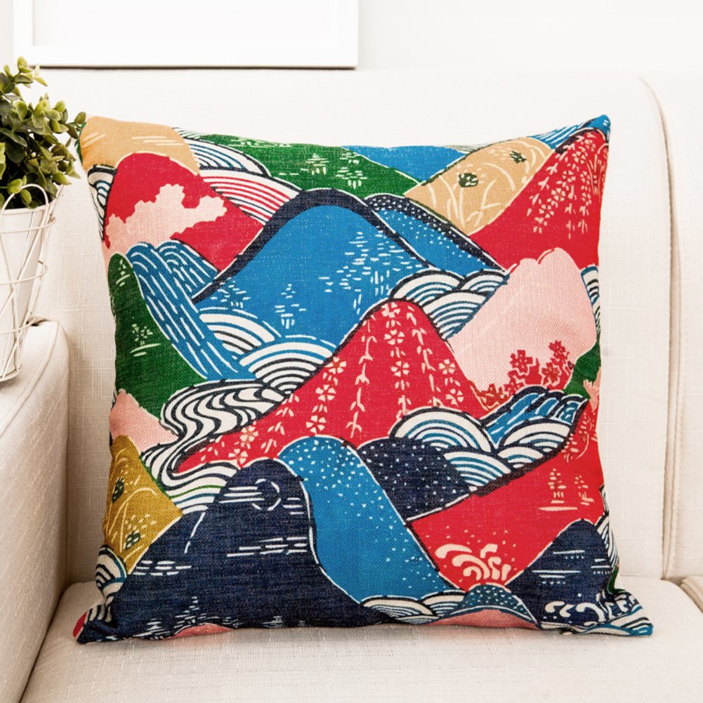 Oreiller japonais Mont Fuji style folk pour créer un coin lecture zen 50x50