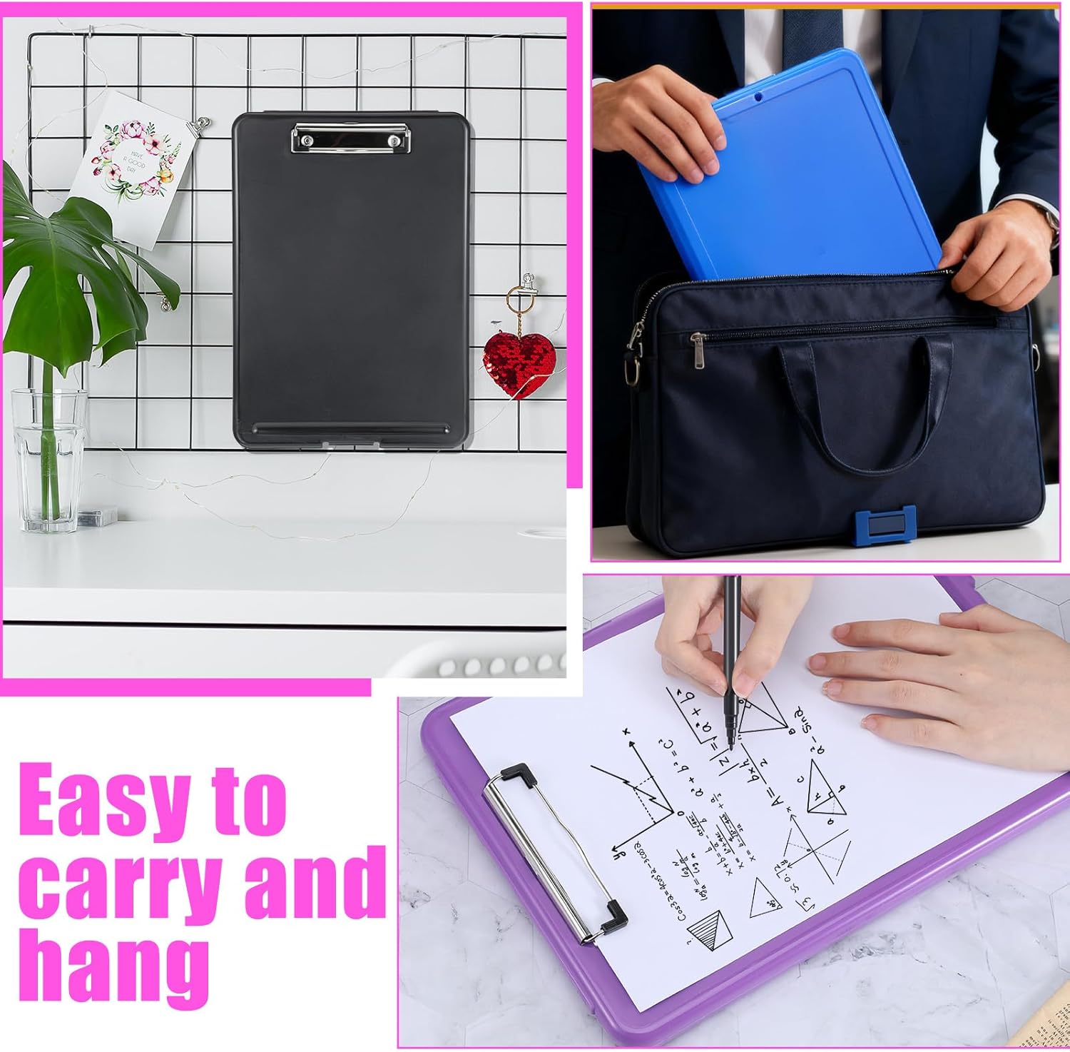 SHENLIU 7 Pcs Heavy Duty Clipboard with Storage, 9.3 x 13inches Portable Foldable Writing Boards with Compartment and Low Profile Clip Bright Color for Nurse Office Teacher