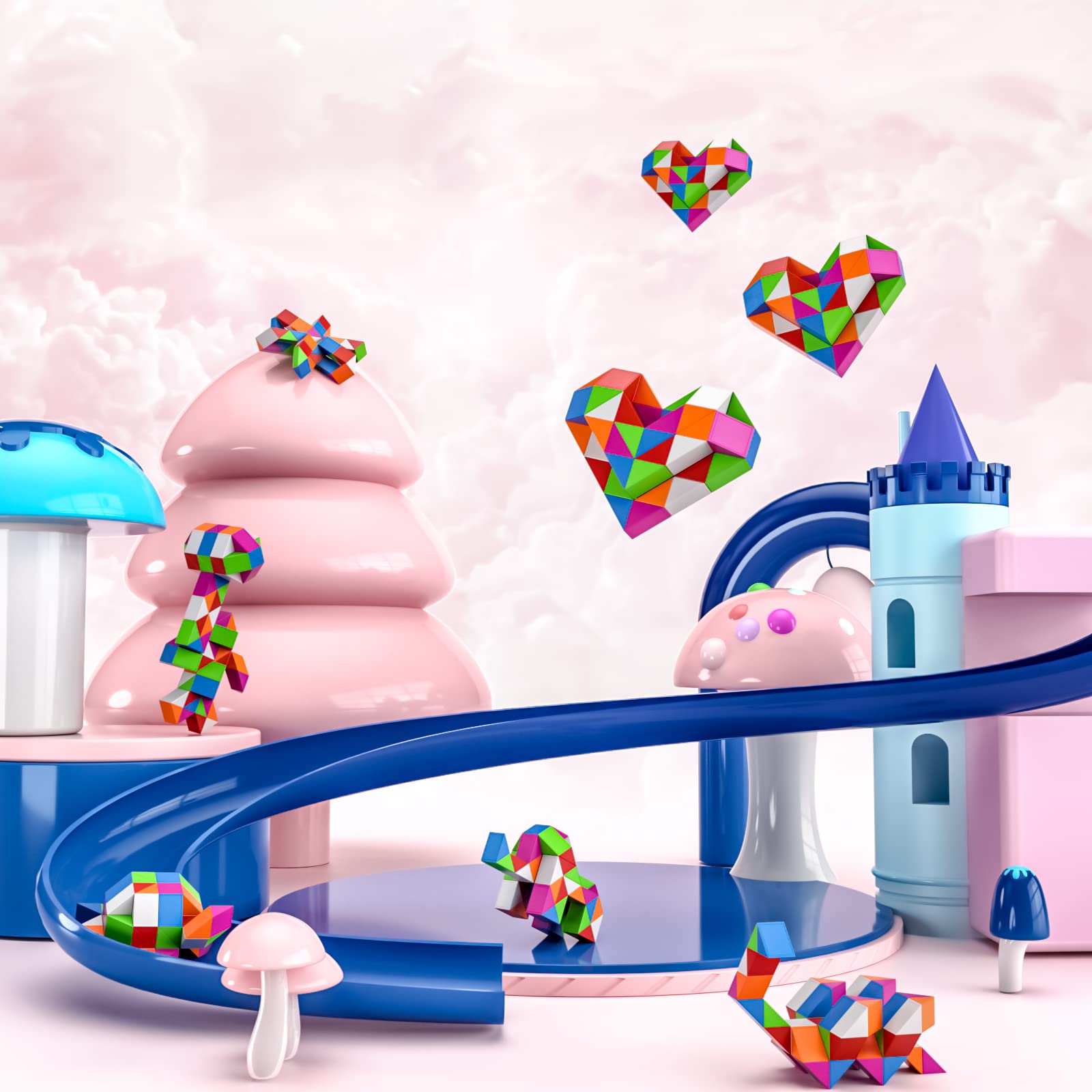 ROXENDA Magic Snake con 60 Segmentos, 3D Magic Snake Cube - Puzzle Games IQ Toy para Niños y Adultos - 1 Paquete (Arcoíris, 60 Segmentos)