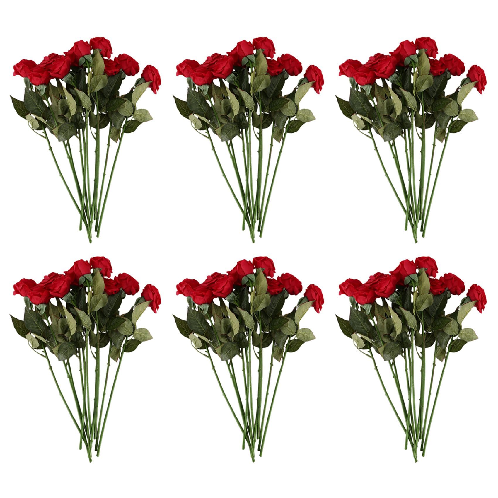 Bouquet de mariage floral avec 60 roses artificielles latex rouge foncé toucher réel