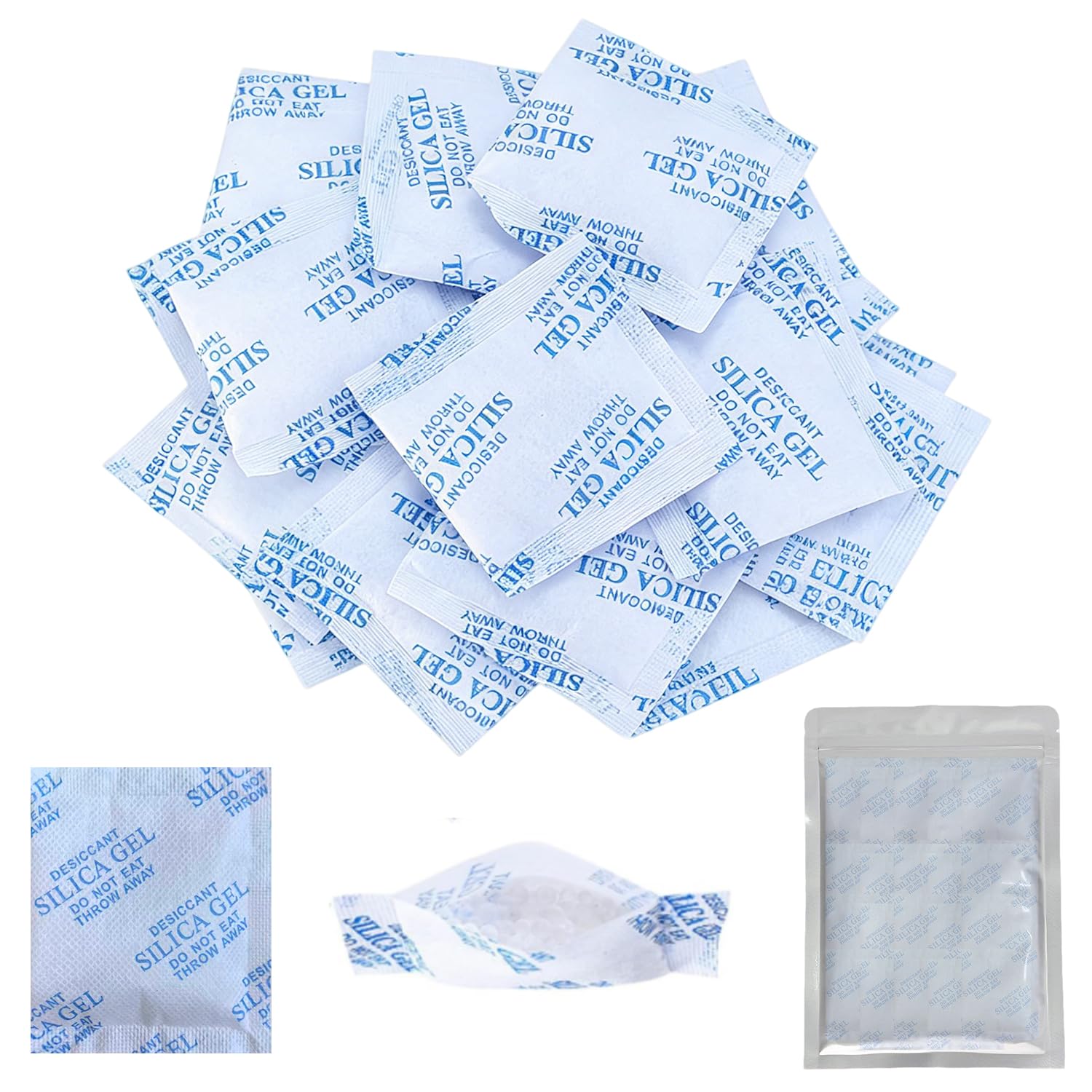 Gel de sílice desecante de 50 × 10 g – Fuerte absorción de humedad, bolsa de gel de sílice contra la humedad para ropa, zapatos, cajones, armario