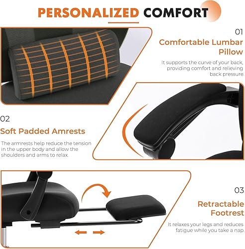 Vista 6 de Sweetcrispy Office Computer Desk Chair, Ergonomic High-Back Mesh Rolling Work Swivel Chairs with Wheels, Comfortable Lumbar Support, Comfy Arms for