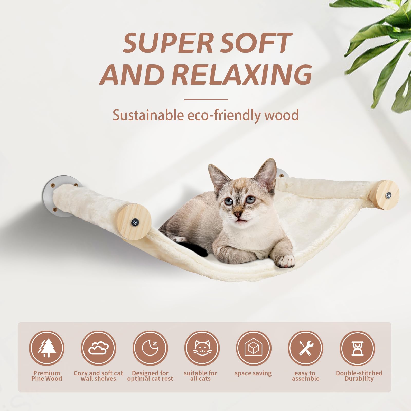 Katzen kletterwand Set mit Katzenbaum Hängematte,Katzen Wandelemente,Katzentreppe Wand,5-Teiliges Massivholz Katzenwandmöbel Set für Katze Catwalk