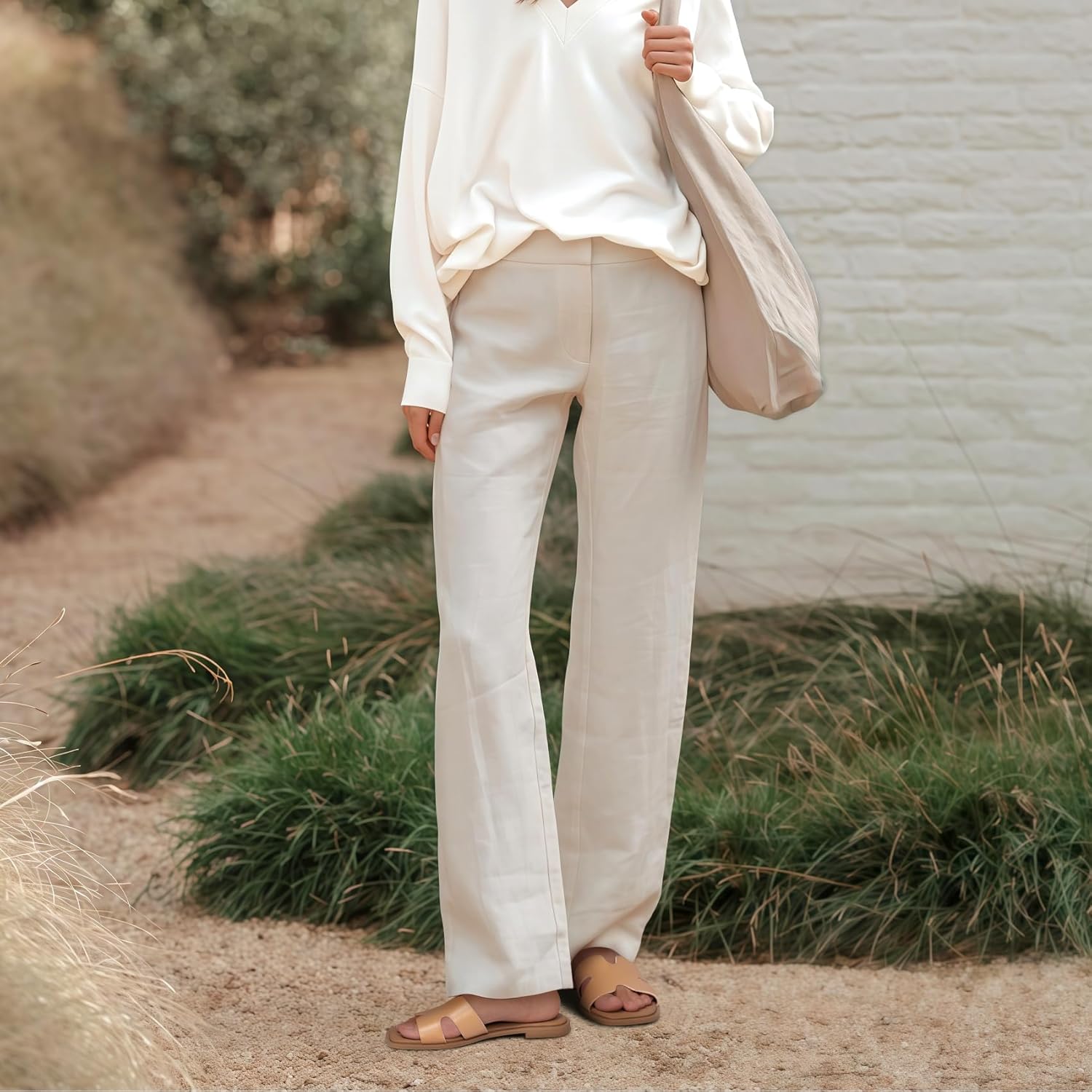 FITORY Women's Slide Sandals, Flat Fashion Square Open Toe with Cushion Slippers for Summer Beach Size 6-11 - Image 3