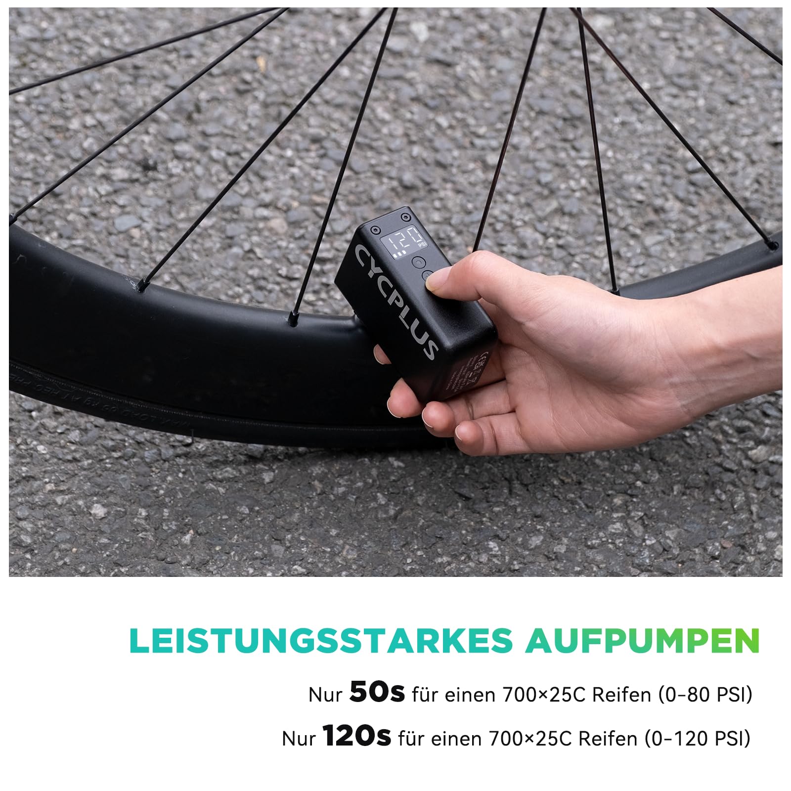 CYCPLUS AS2 PRO Tiny Fahrradpumpe mit Manometer, max 120 PSI Elektrofahrradpumpe, automatische Abschaltung, mit Presta- und Schrader-Ventil für E-Bike, Mountainbike, Citybike und Rennrad(2025 Version)
