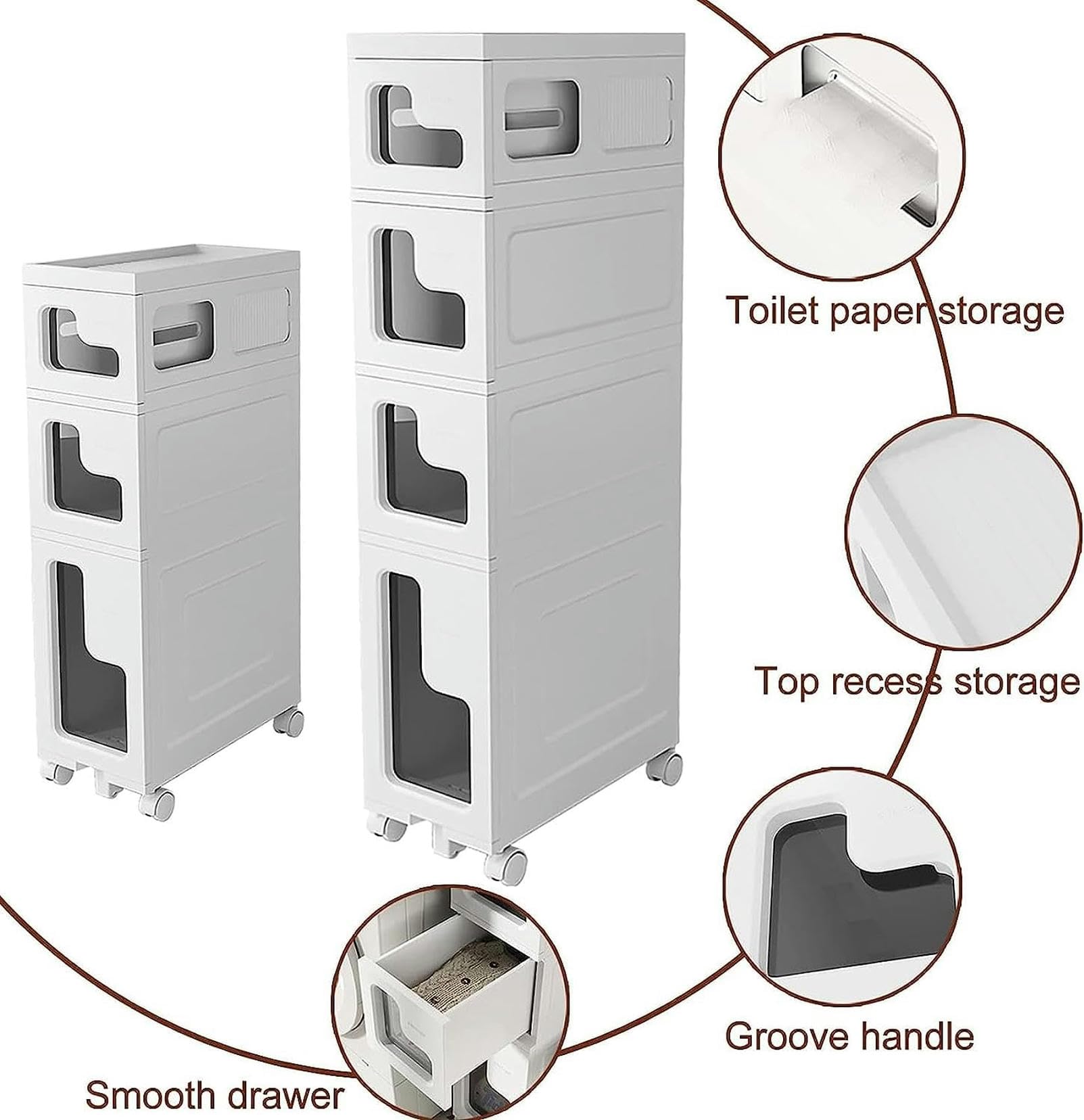Armoire de rangement de salle de bain étroite et mince - Organiseur de sol roulant étanche avec tiroirs et poignée pour petite cuisine et linge