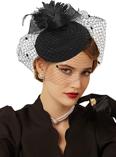 Cizoe Sombreros Fascinator para Mujeres Estilo Vintage de los Años 20 y 50 Sombrero Pillbox Kentucky Derby Fascinators Velo de Flores Boda Fiesta de