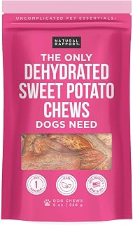 Natural Rapport Dehydrated Sweet Potato Chews Dog Treats - Single Ingredient, Grain-Free, Long Lasting Healthy Chew (8 oz)
