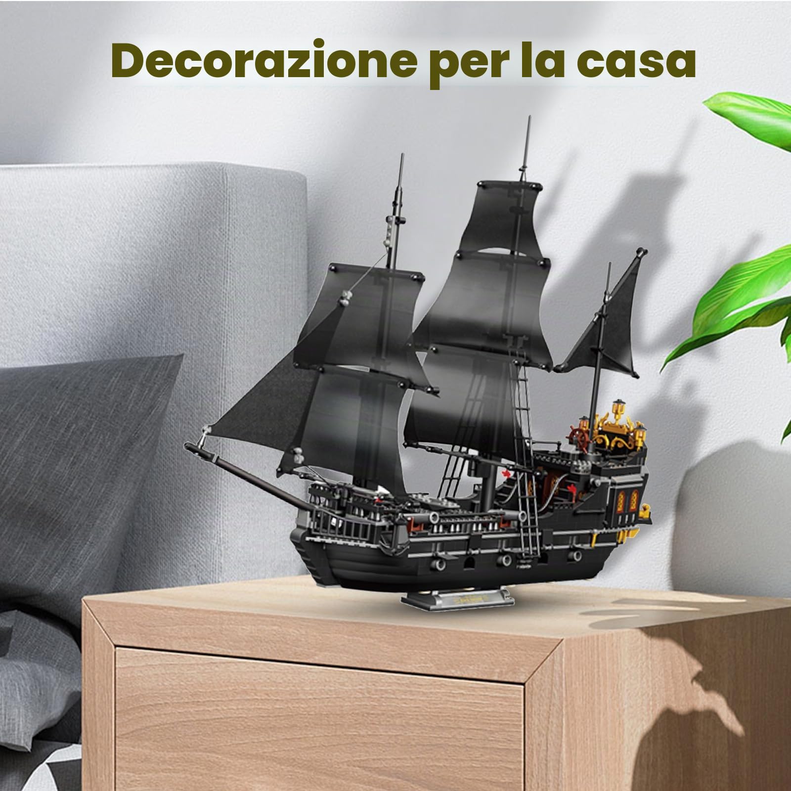 Blocchi da costruzione per nave pirata, set mini blocchi da costruzione, kit modelli costruzione di barche nere, regalo per gli amanti delle navi pirata, ragazzi e ragazze 8+ 1366 pezzi