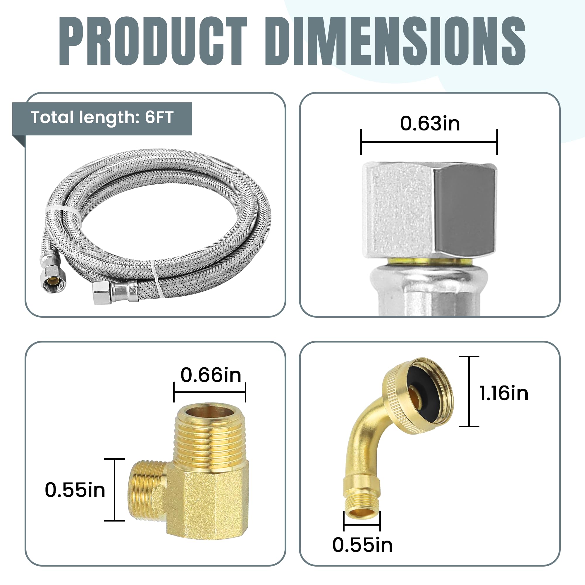 W10685193 - Kit de línea de suministro para lavavajillas, acero inoxidable trenzado con adaptador de codo W10685193 (3/10.2 cm FHT x 3/20.3 cm) – Kit de conector universal para lavavajillas a prueba