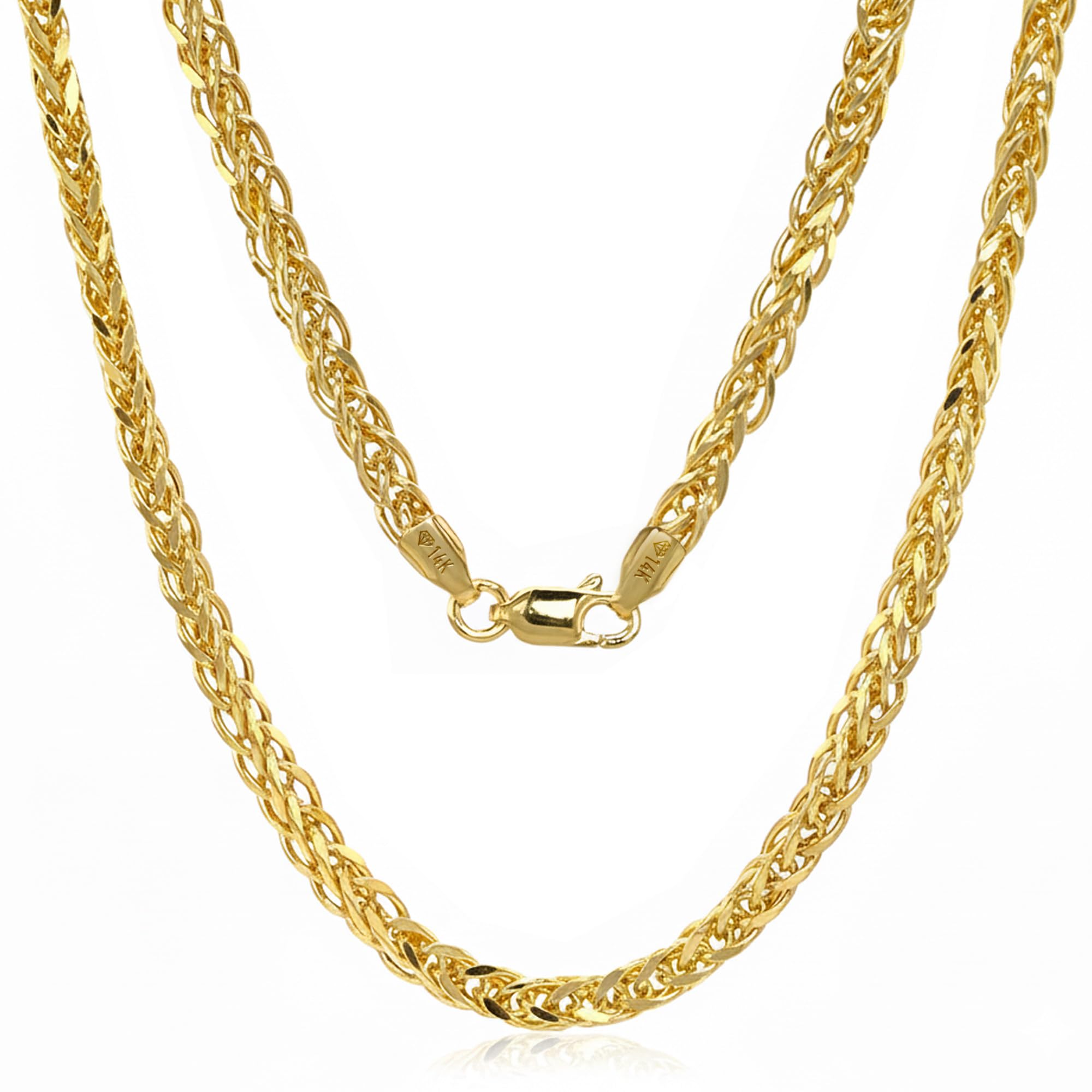 JEWELHEART 10K and 14K Gold Square Wheat Chain 1 7mm 2 2mm 2 6mm 3 2mm 3 9mm