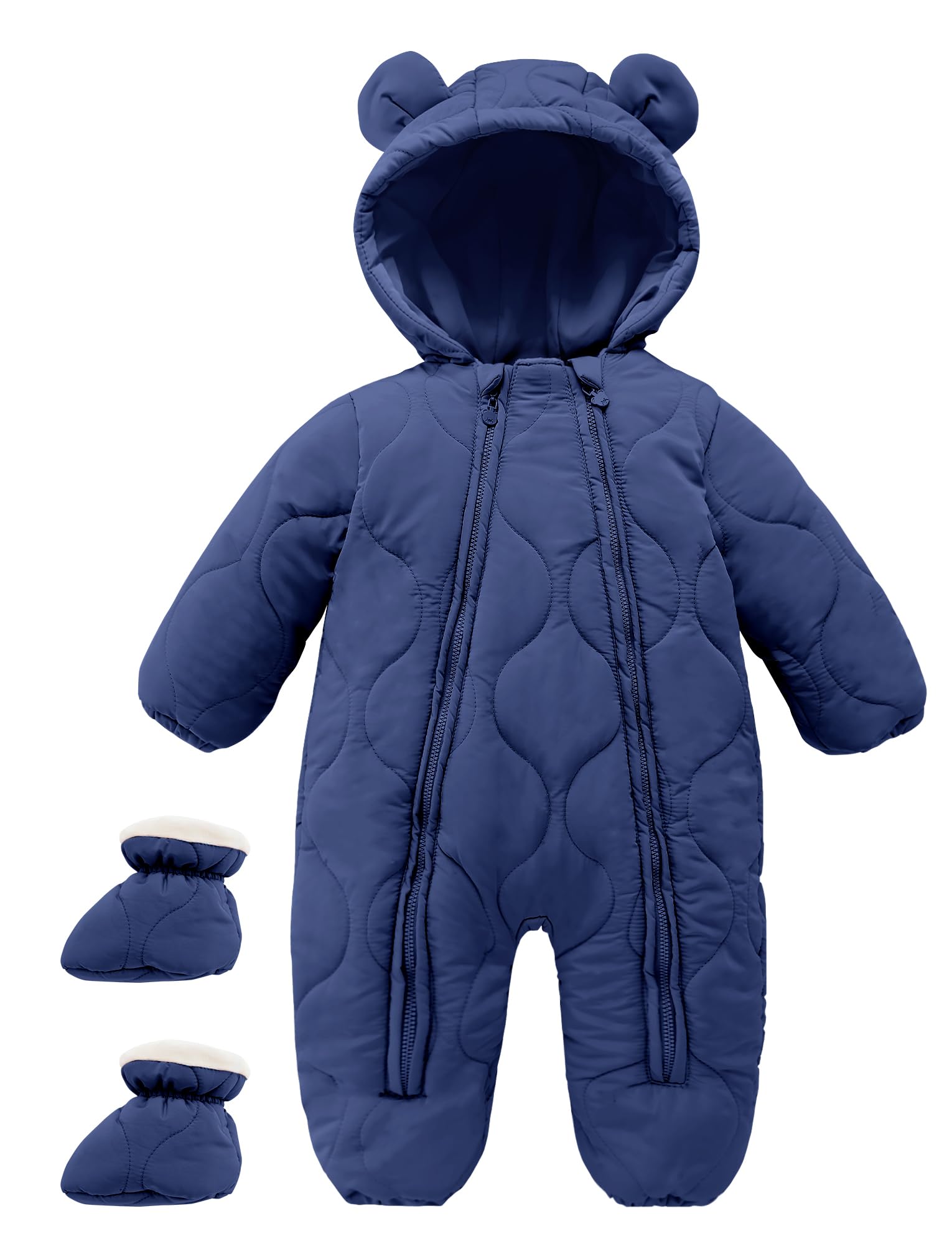 Maeau Tuta da neve per bambini e bambine, foderata, tuta invernale per neonati, 3-18 mesi, abbigliamento invernale da neve, pagliaccetto in pile caldo, a maniche lunghe con cappuccio e scarpe