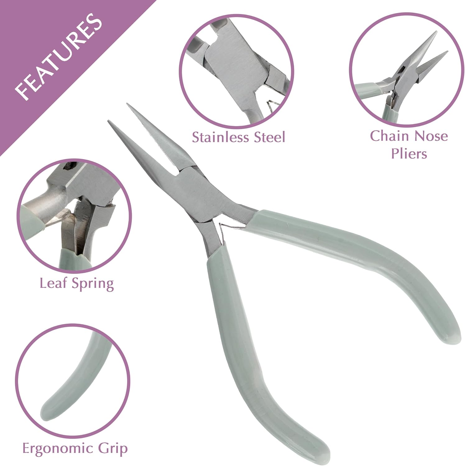 John Bead Classic Slim 4.75in Chain Nose Pliers | Multi Purpose Tool | Jewelry Tool | Stainless Steel