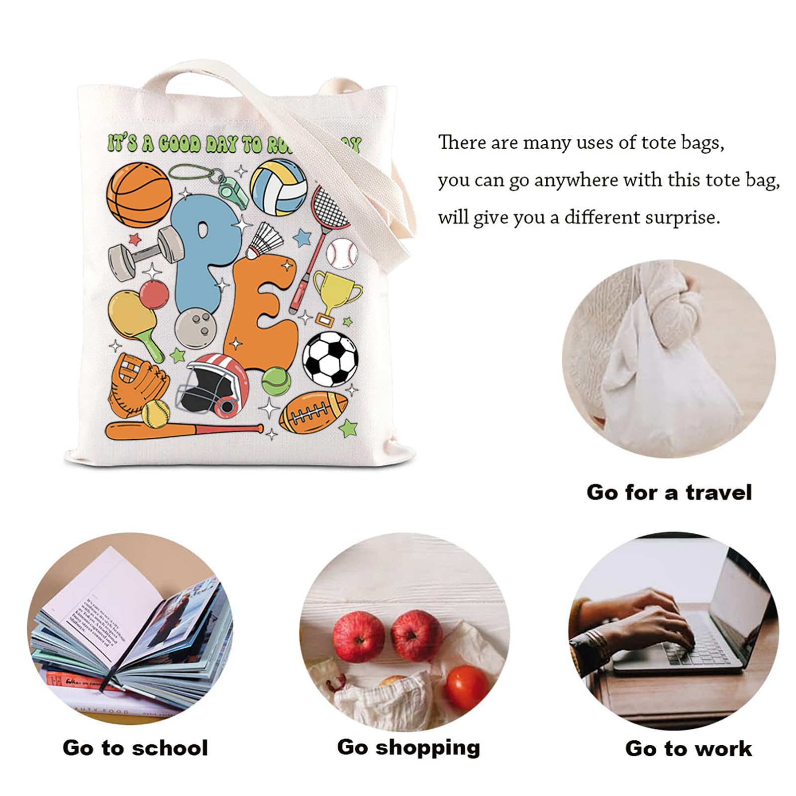 PE Teacher Tote Bag Teacher Day Gift Game Day Gift Physical Education Teacher Life Canvas Bag It’s A Good Day To Run And Play (PE Tote) - Image 3