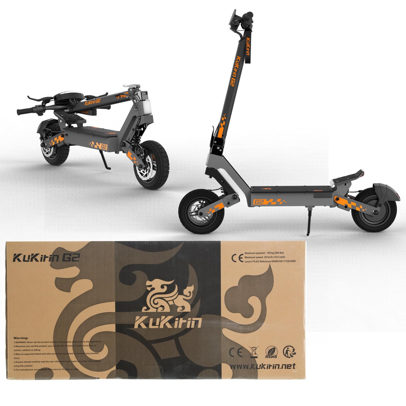 KUKIRIN G2 Trottinette Électrique Adulte, Batterie 48V 15,6Ah, Jusqu’à 55 km, Pneus Tubeless 10 Pouces, Double Suspension, Double Frein à Disque, Écran Couleur Tactile, Pliable
