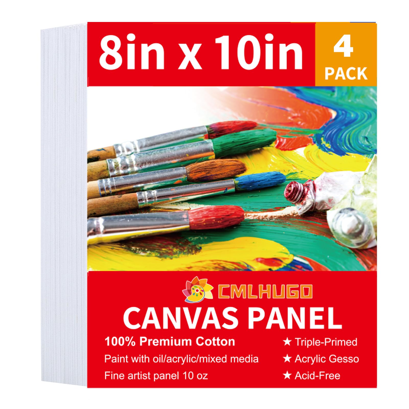 4 Pack Canvas Boards for Painting, 8 x 10 inch Blank Canvases, Gesso Primed Acid-Free 100% Cotton Canvas Panels for Acrylic Oil Watercolor