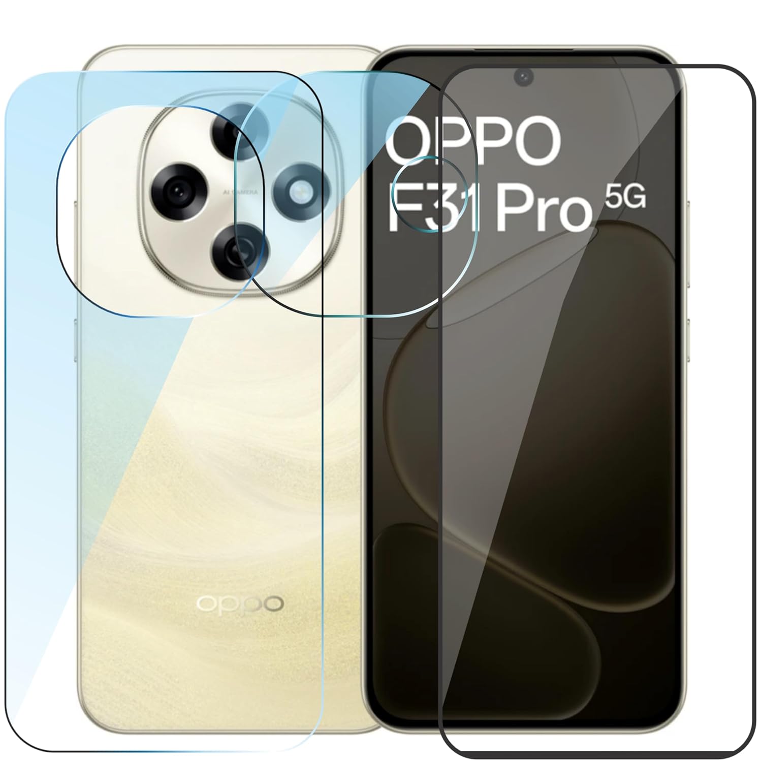 [3 in 1 combo] Screen protector with Back Camera lens Protector & back 3 layer membrane compatible with oppo f31 pro 5G [best 9H guard] not a tempered glass