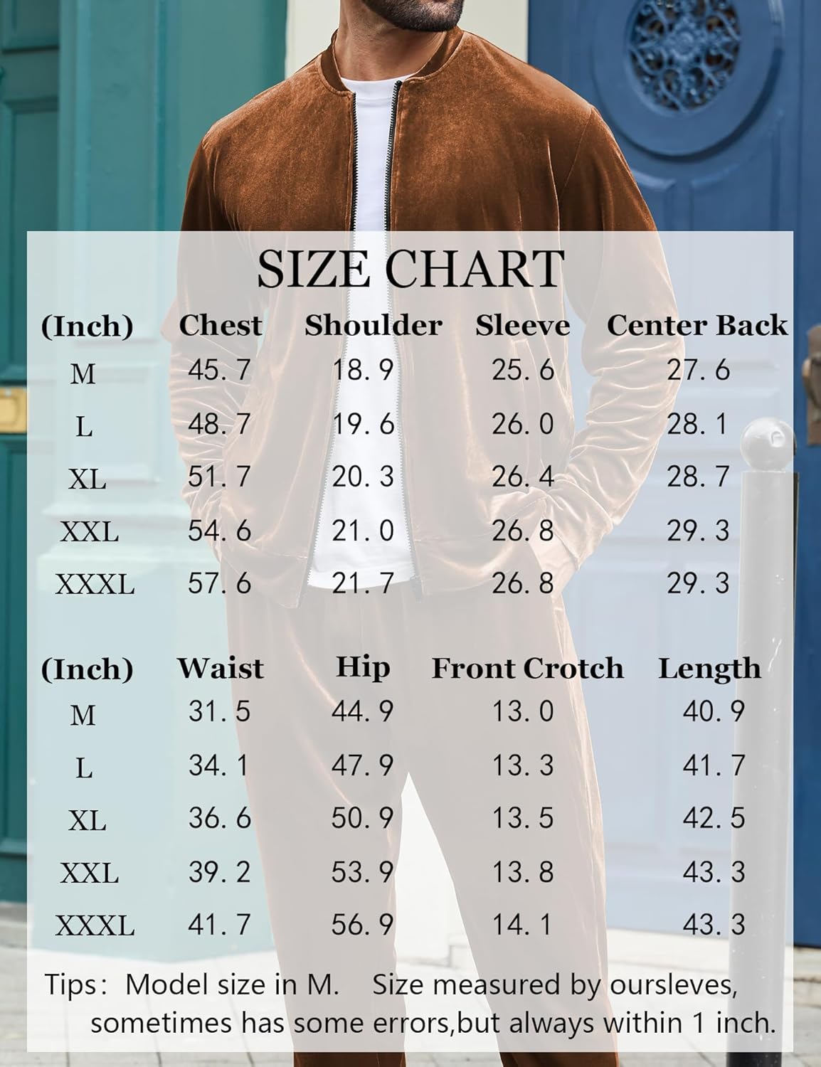 LecGee Men's 2 Piece Velour Tracksuit Full-zip Long Sleeve Sweatshirt and Jogger Pants Outfits Velvet Jacket Pants Set M-3XL - Image 7