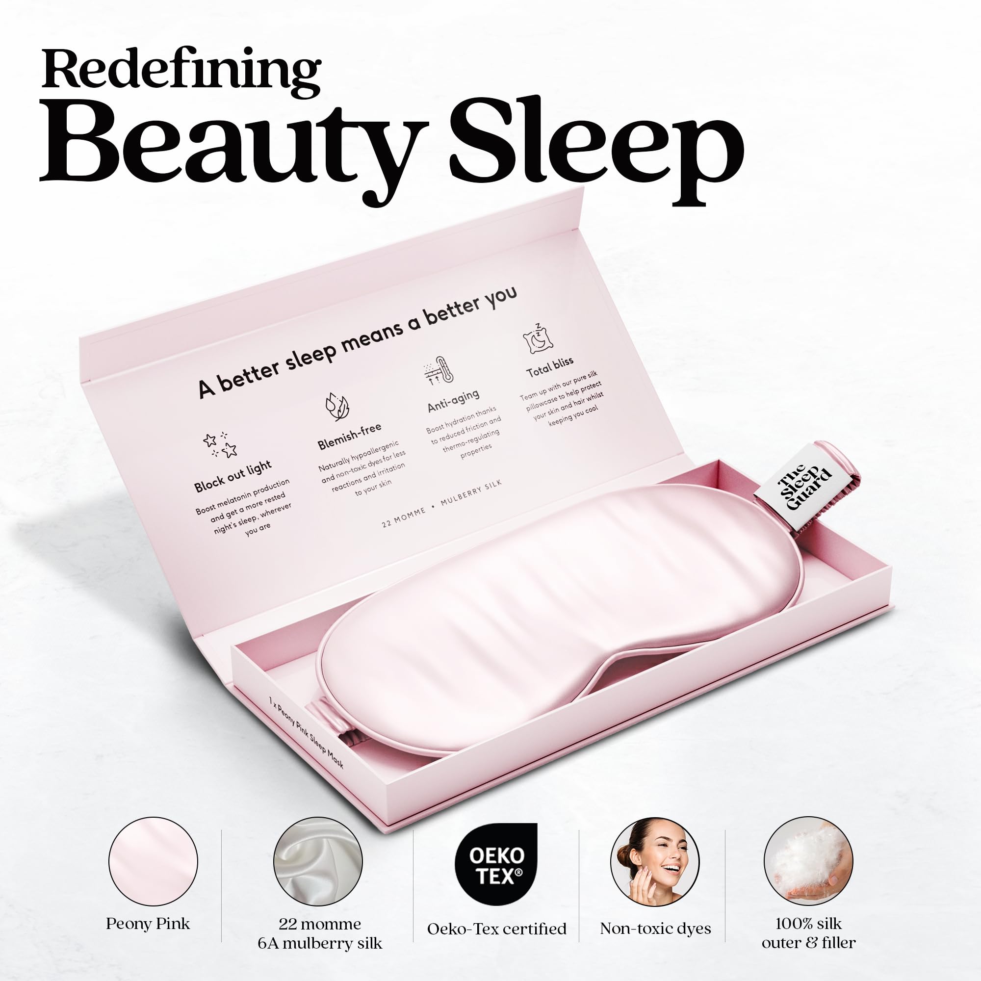 TheSleepGuard Schlafmaske aus reiner Seide [100% 6A Maulbeerseide] 22 Momme Seide, lichtblockierende Reiseutensilien. Beste Anti-Aging-Augenmasken zum Schlafen, Öko-Tex-Augenbinde, Augenabdeckungen