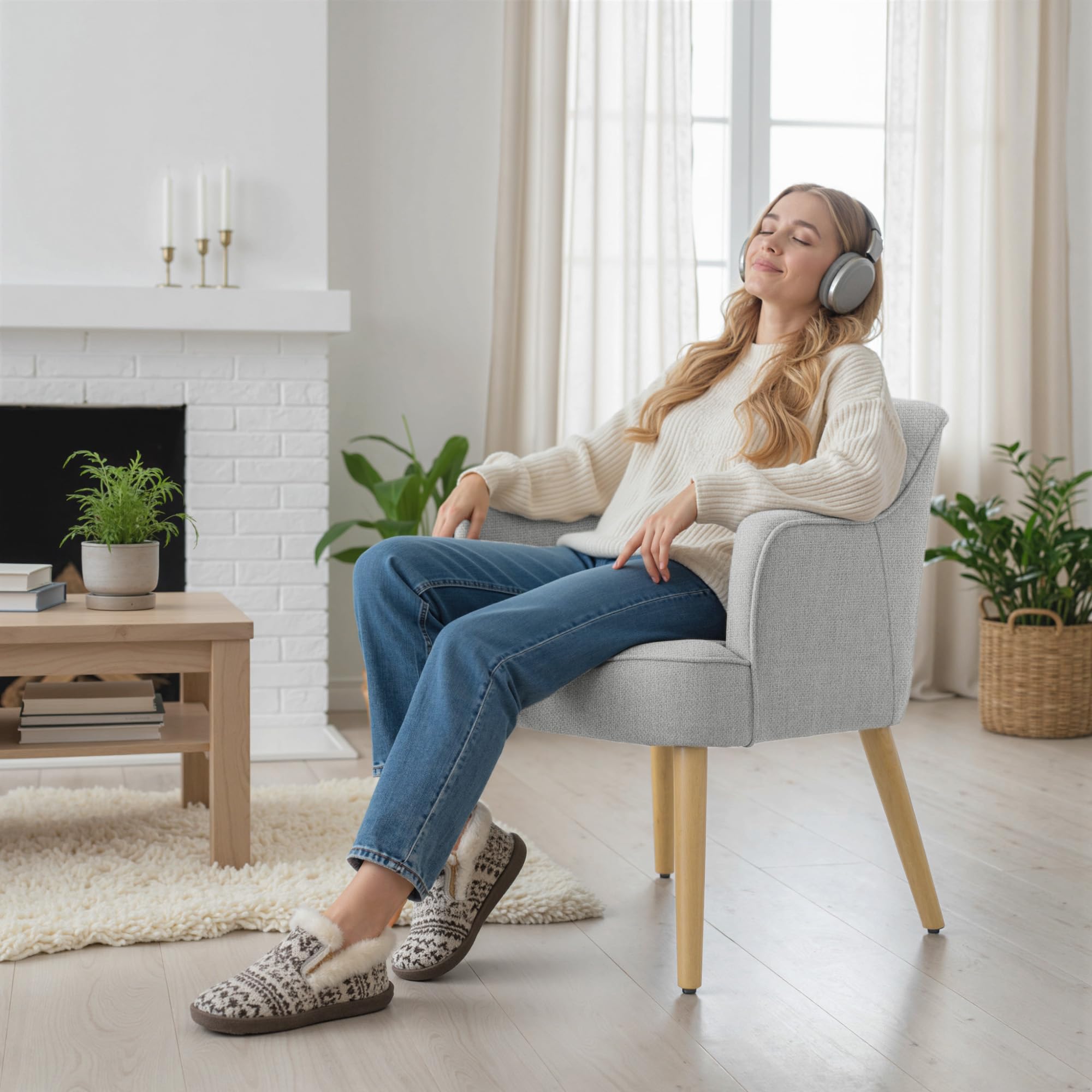 HOMCOM Butaca de Salón Moderna en Lino con Patas de Madera 120kg Gris Claro | Sillón Lectura Tapizado, Reposabrazos Acolchado Grueso, Almohadillas Ajustables, para Dormitorio Oficina Estudio