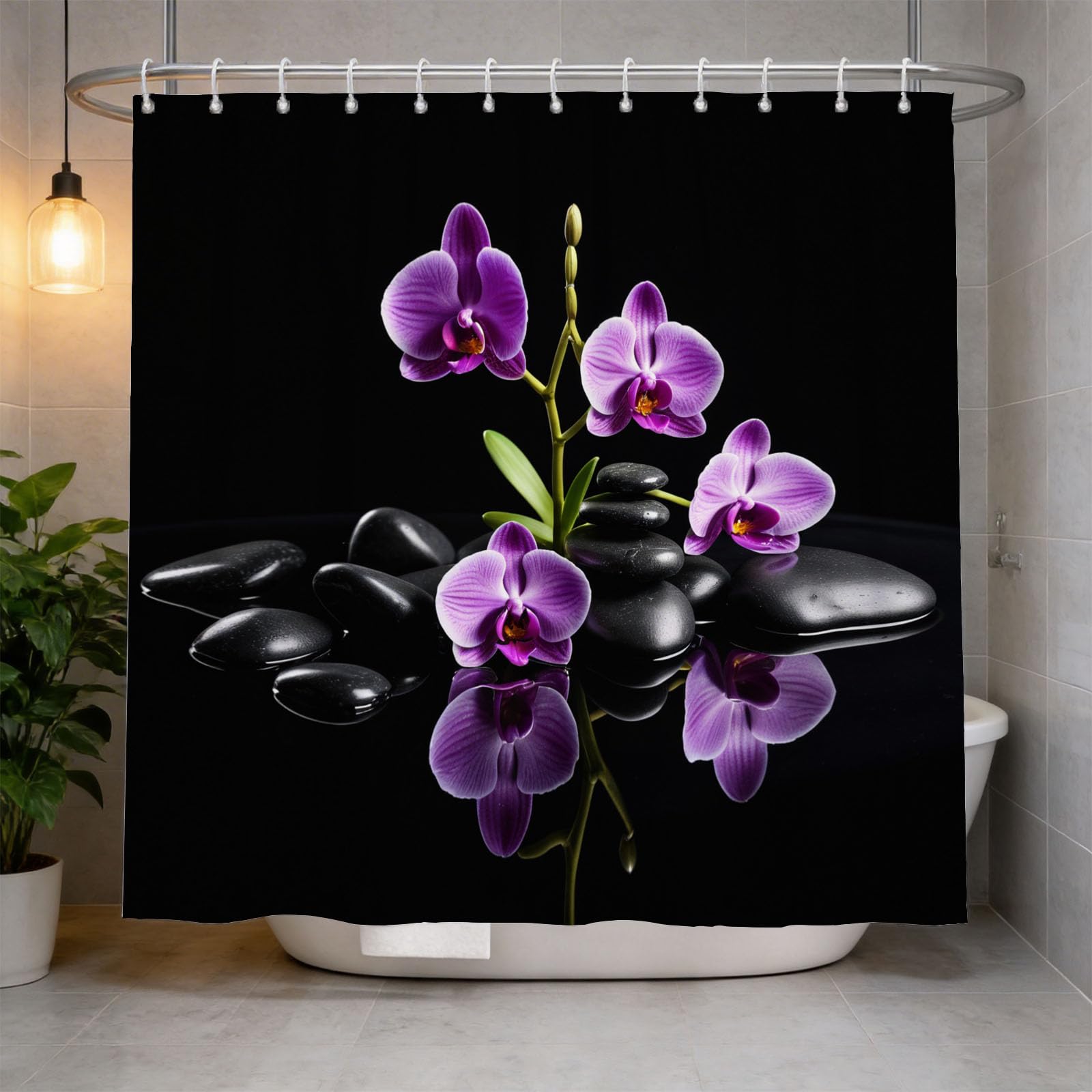 Hongduo 3D Chinese Orchid Shower Curtain for Stalls Bathtubs Blossom Flowers Bathroom Decor Shower Curtain Set Polyester Fabric Waterproof 200x200cm/79X79 Inch with Hooks