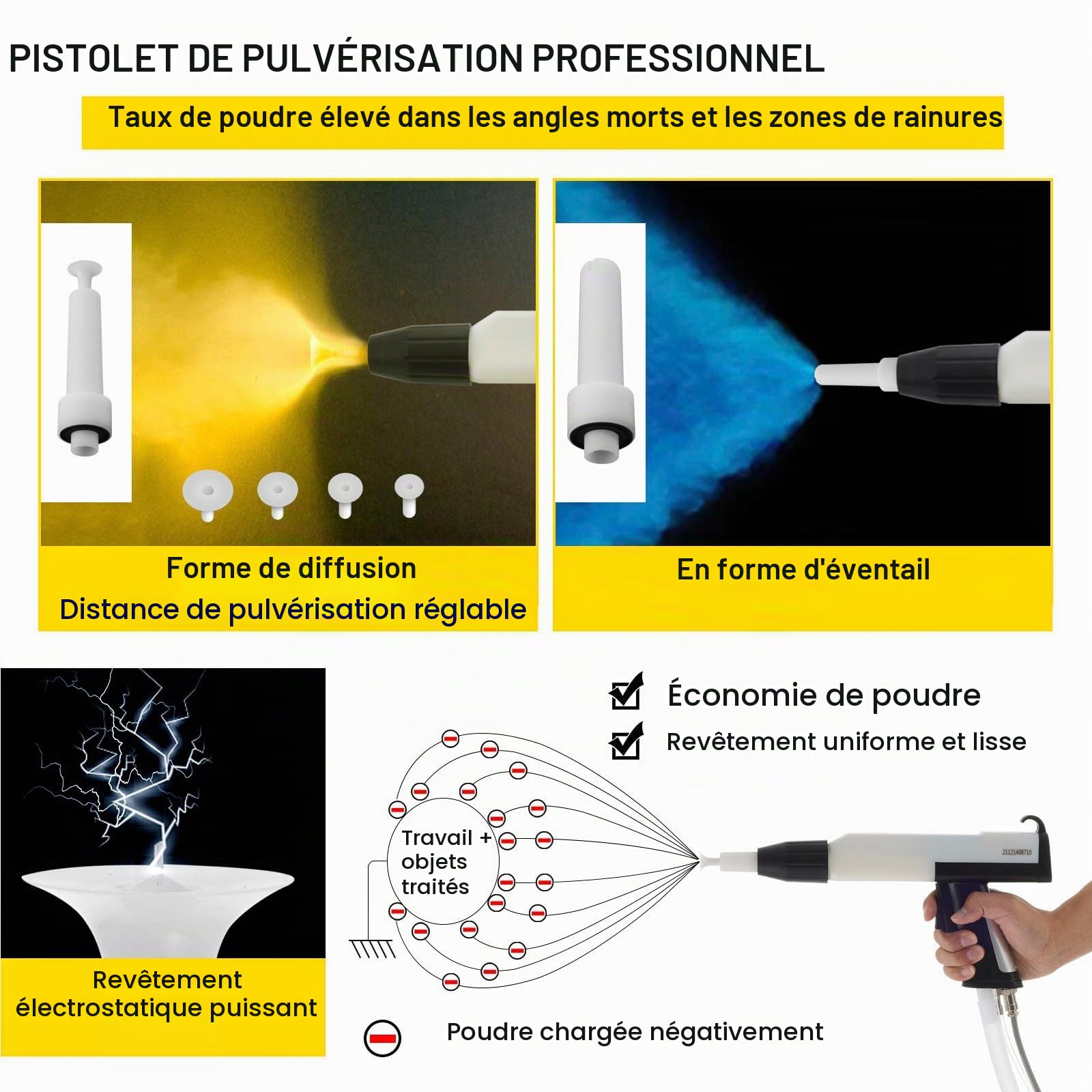 Machine De RevêTement en Poudre éLectrostatique 50w 45L avec Peinture à Pistolet De PulvéRisation 450g par Minute Wx-958 SystèMe De RevêTement en Poudre