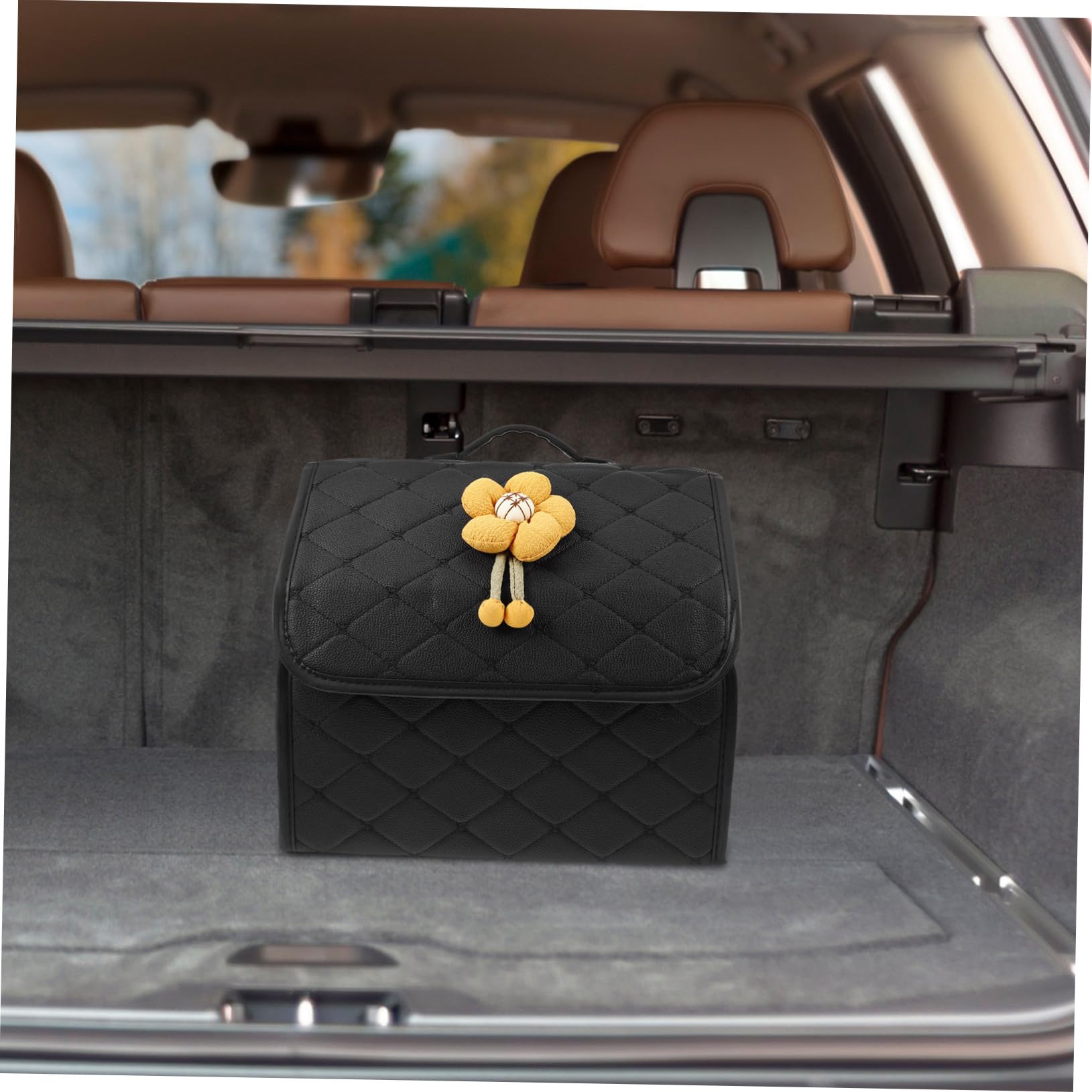 Organisateur de Coffre pour Voiture en Similicuir Noir Grosse Capacité | Rangement Facile à Organiser, Entretien Simple, Style Adorable et Charmant