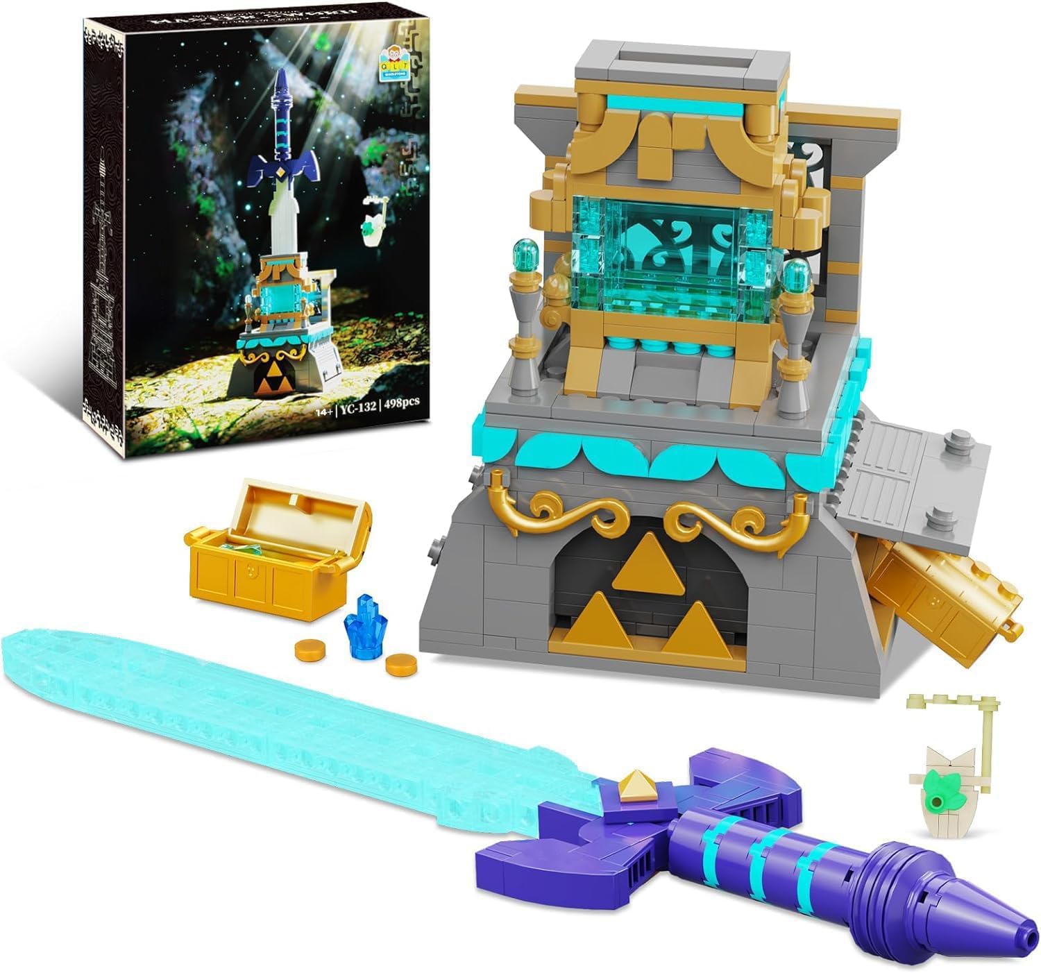 QGGQ BOTW The Master Schwert Glowing Klemmbausteine Bausteinen,Link’s Schwert?mit Schatztruhe Spielefans Geschenk für Erwachsene und Jungen ab 14-16+(492PCS)