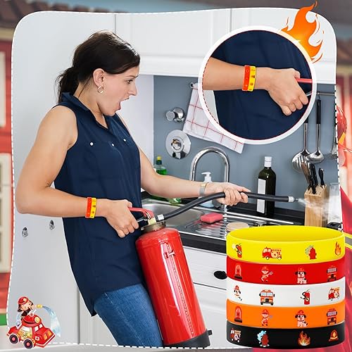 Miniatura 6 de Pulseras de goma para camión de bomberos, pulseras de silicona para fiesta de bomberos, suministros de fiesta de cumpleaños, decoraciones de
