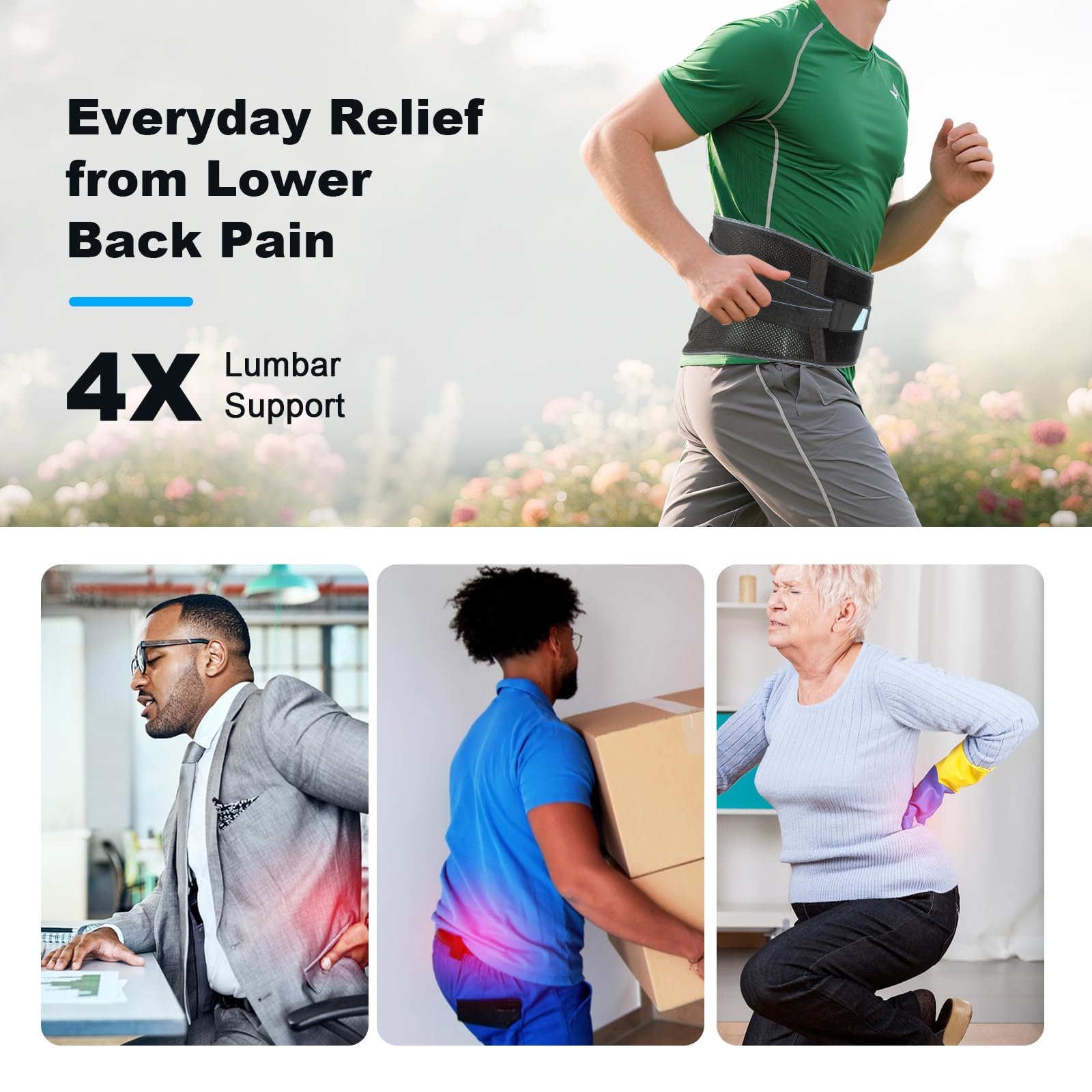 HONGJING Cinturón de apoyo para la espalda con soporte biónico para aliviar el dolor de espalda, soporte lumbar 3D transpirable con sistema de cuerda y 7 varillas, adecuado para hombres y mujeres (3XL