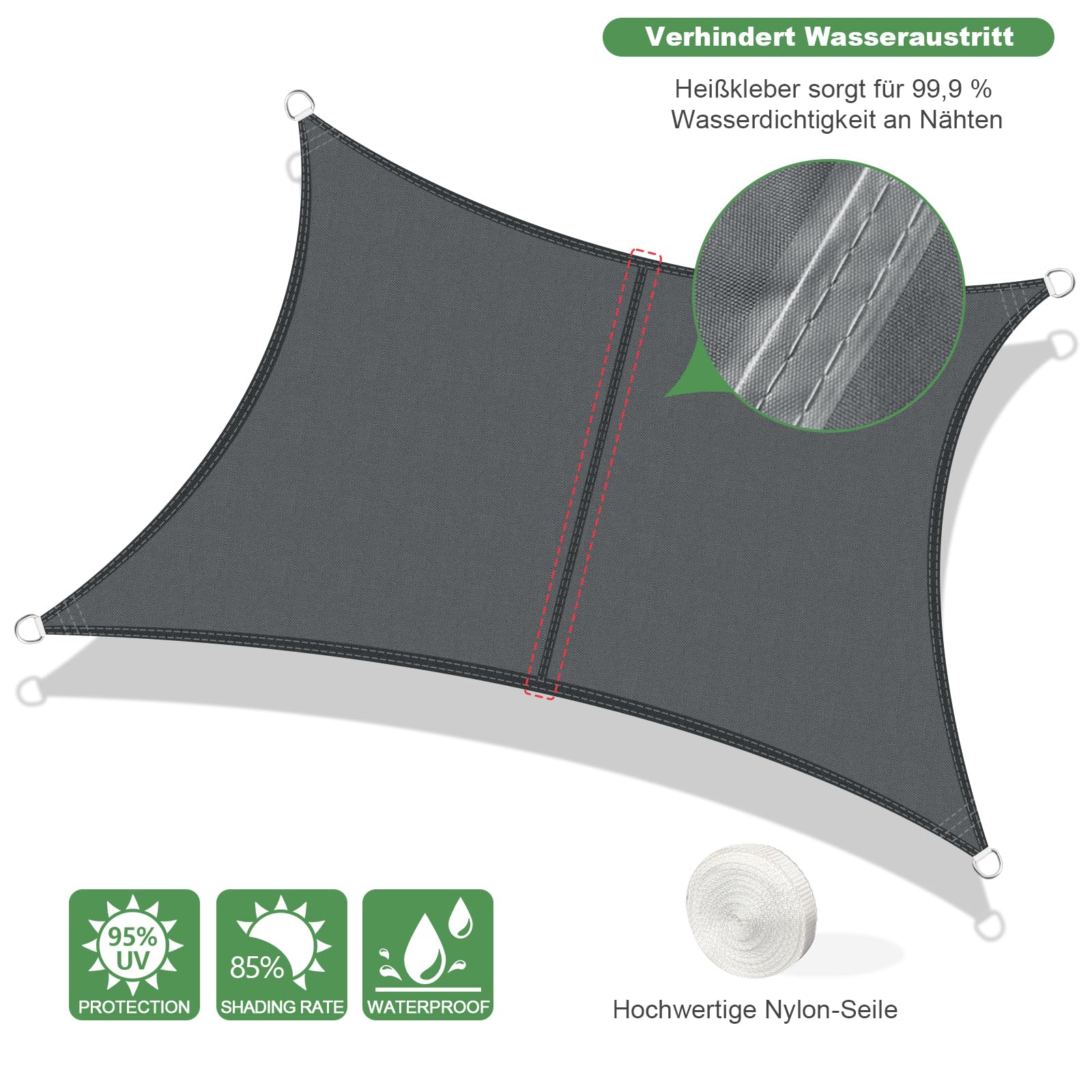 AXT SHADE Sun Shade Sail Waterproof 2.5x2.5m Square UV Block Canopy Awning for Patio Outdoor Garden Backyard -Anthracite - Image 2